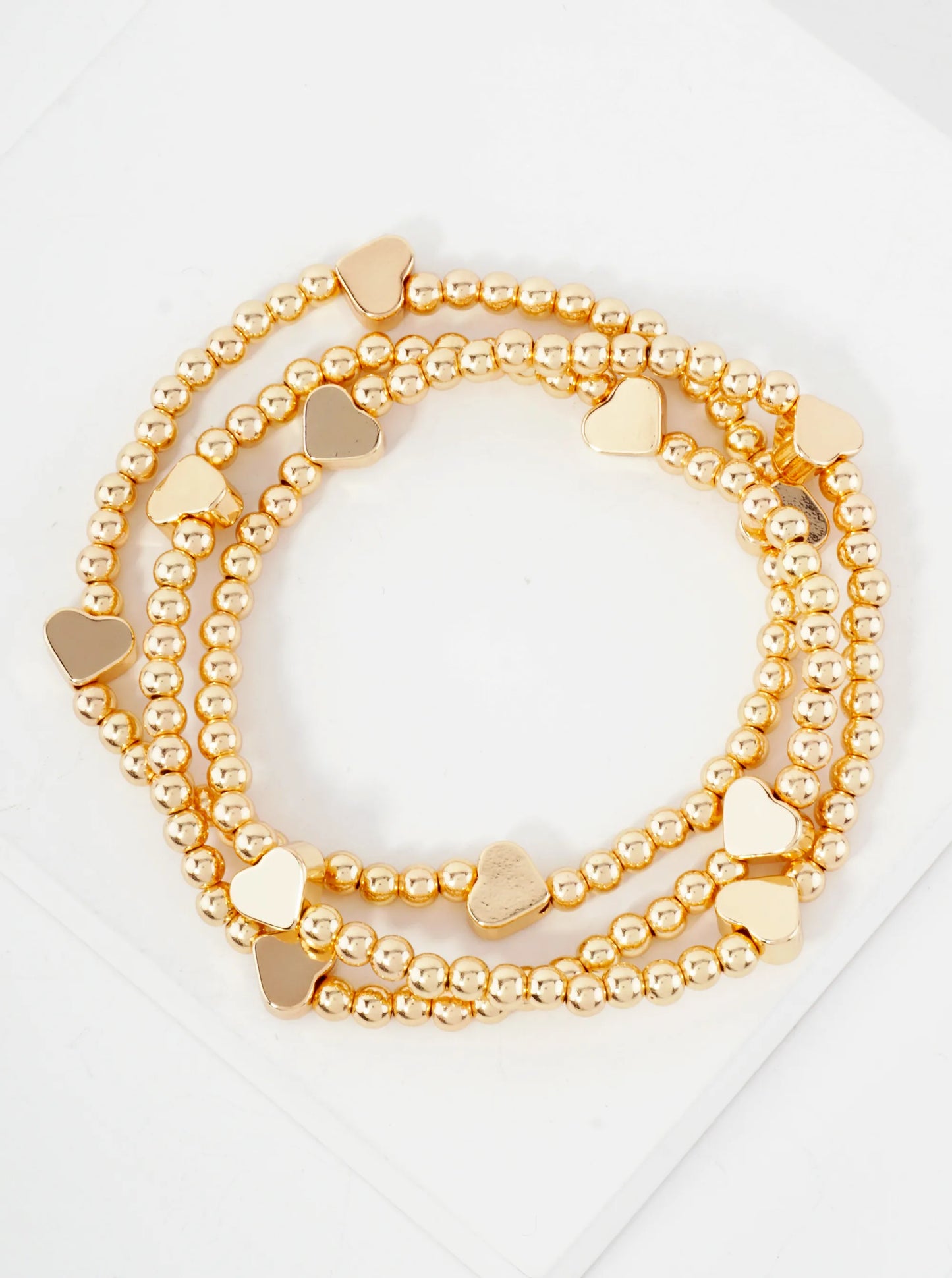 3PC-Set Metallic Beads Hearts Stackable Stretch Bracelets