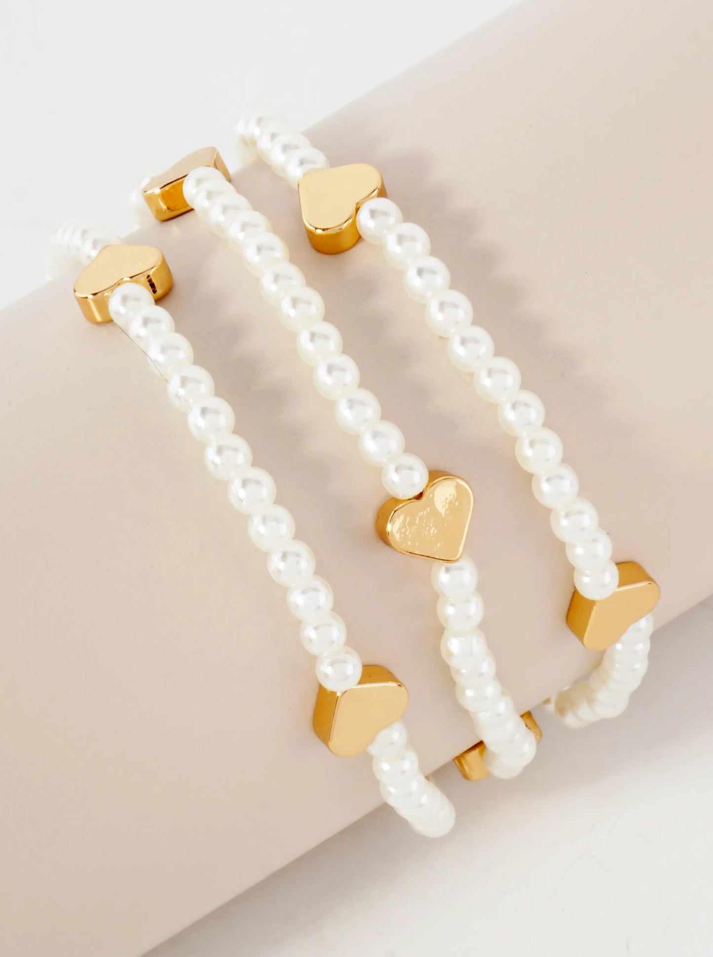 3PC-Set Metallic Beads Hearts Stackable Stretch Bracelets
