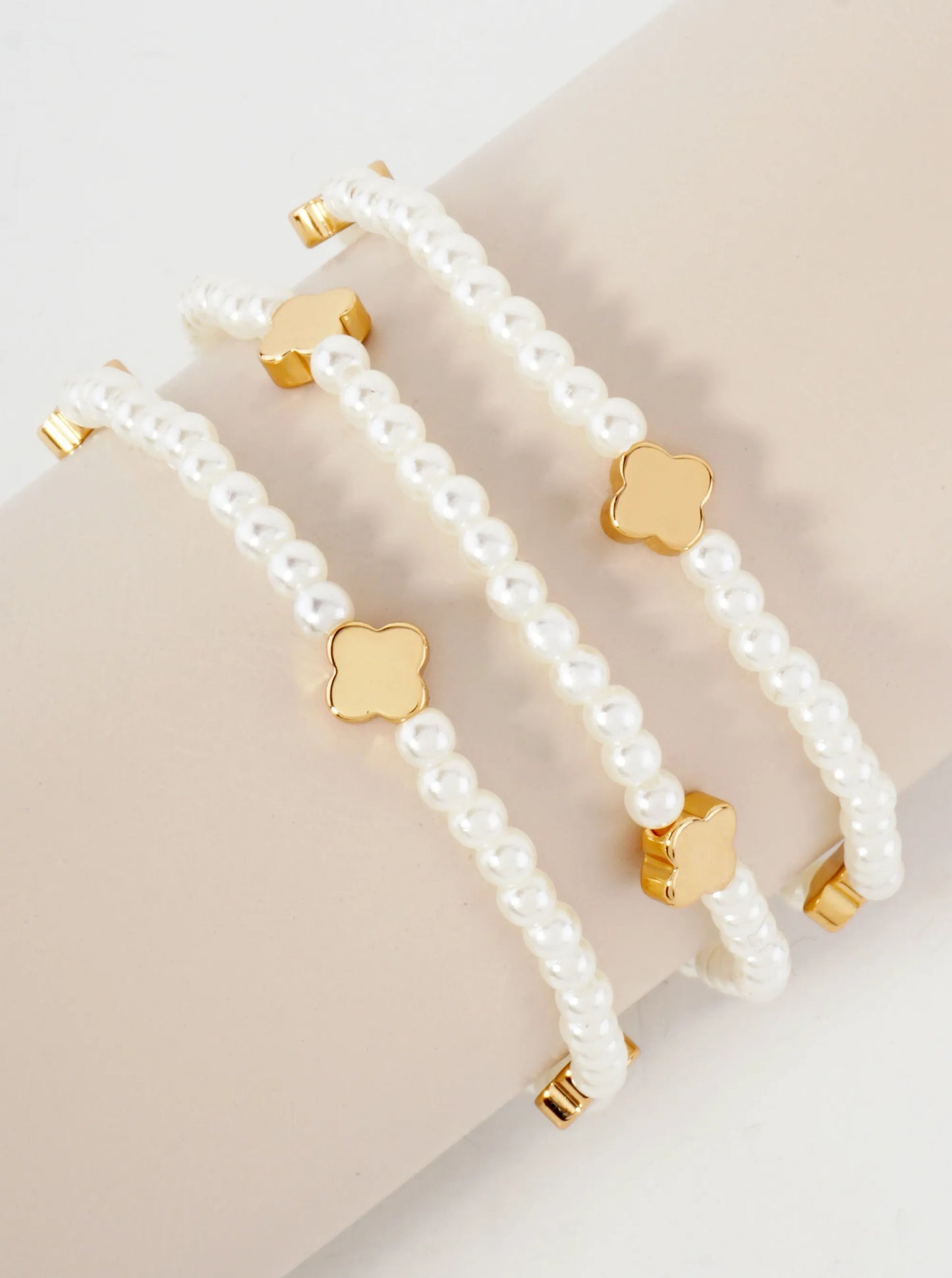 3PC-Set Metallic Beads Quatrefoil Stackable Stretch Bracelets