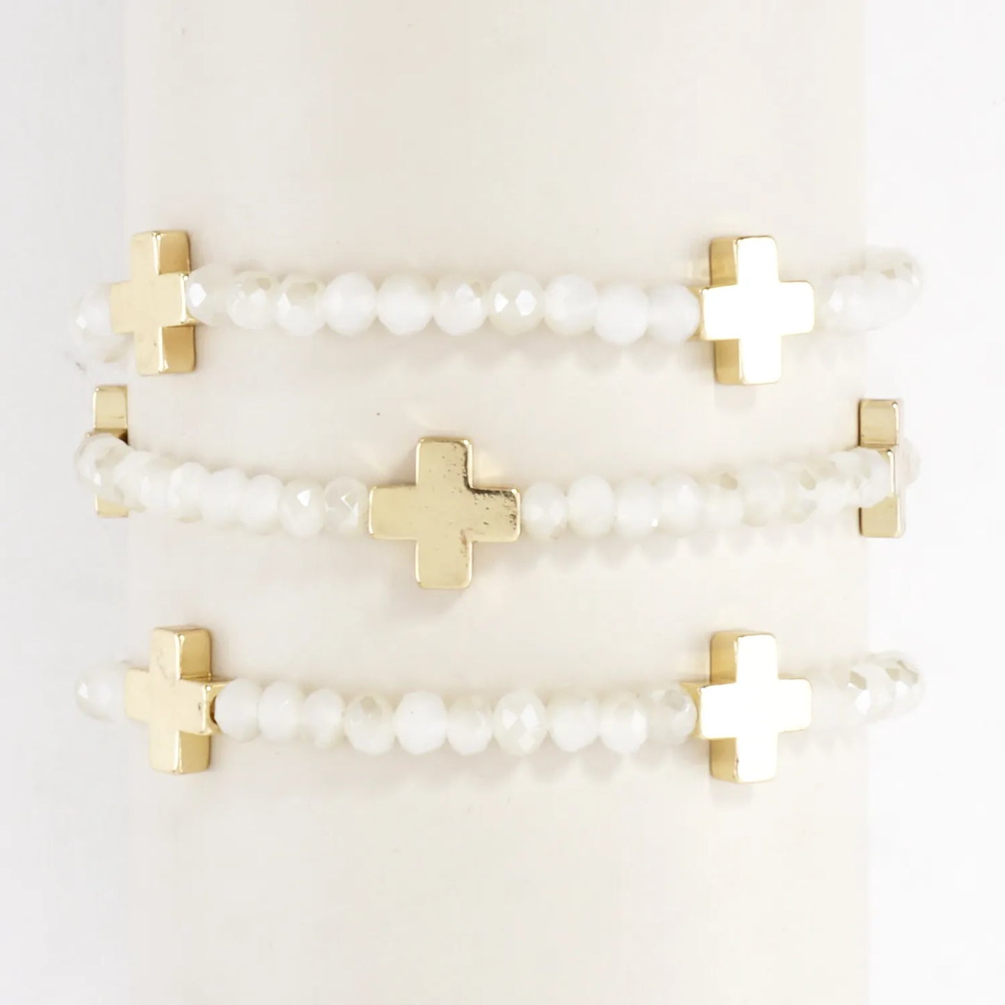 3PC-Set Plated Glass Beads Cross Stretch Bracelets