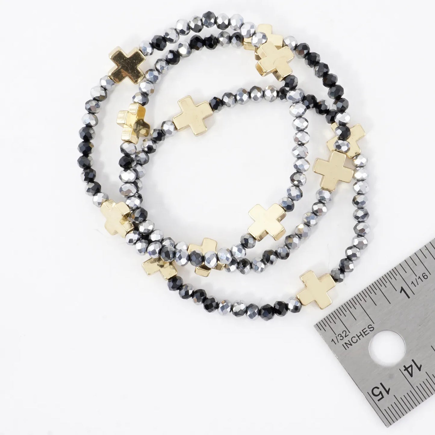 3PC-Set Plated Glass Beads Cross Stretch Bracelets