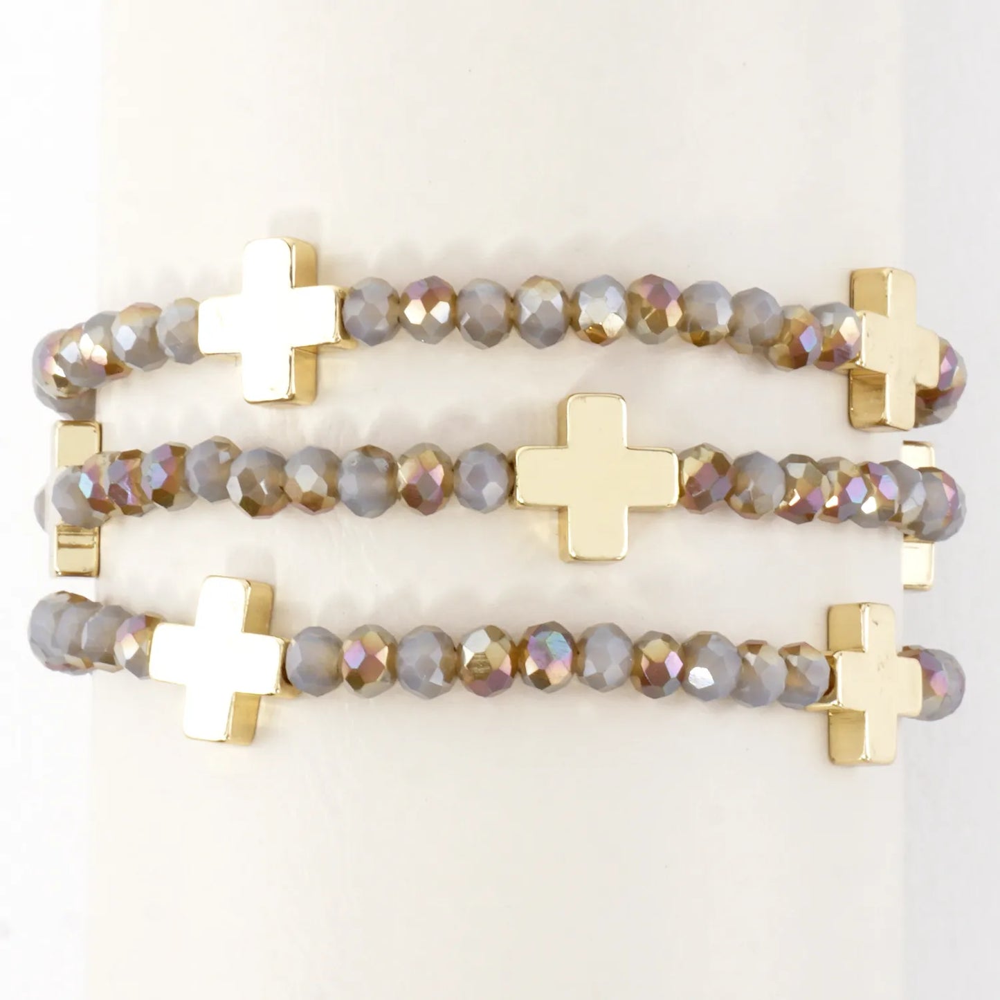 3PC-Set Plated Glass Beads Cross Stretch Bracelets