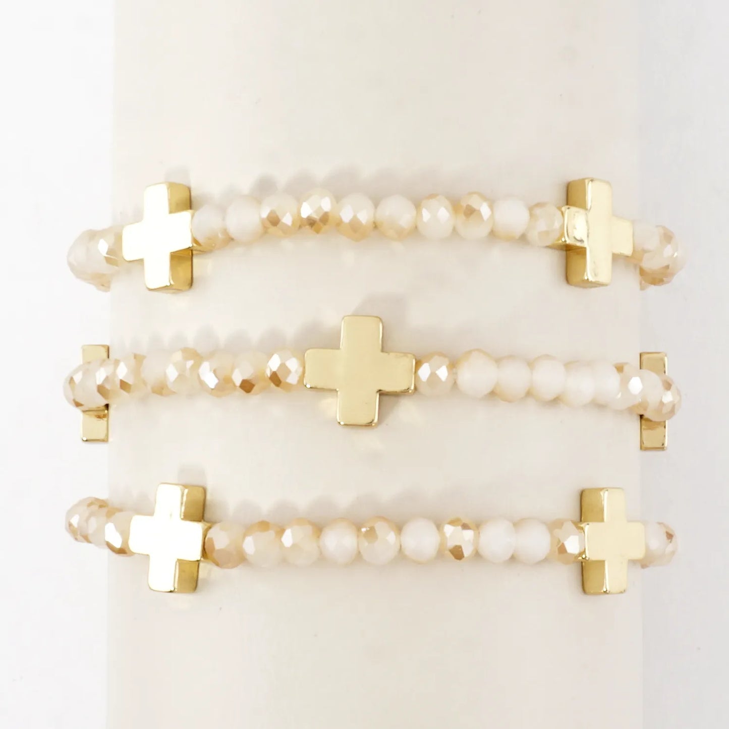 3PC-Set Plated Glass Beads Cross Stretch Bracelets
