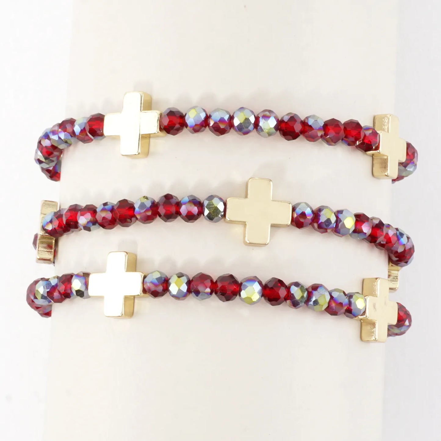 3PC-Set Plated Glass Beads Cross Stretch Bracelets