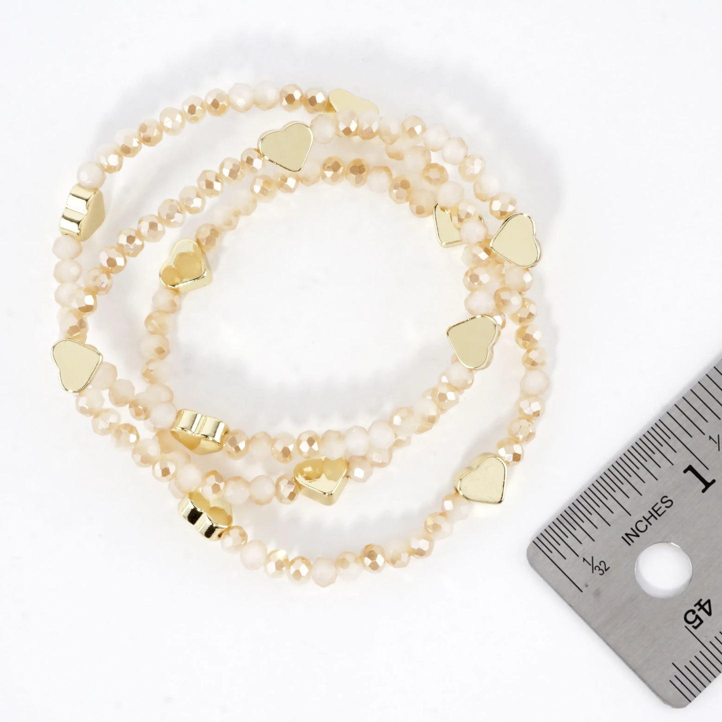 3PC-Set Plated Glass Beads Heart Stretch Bracelets