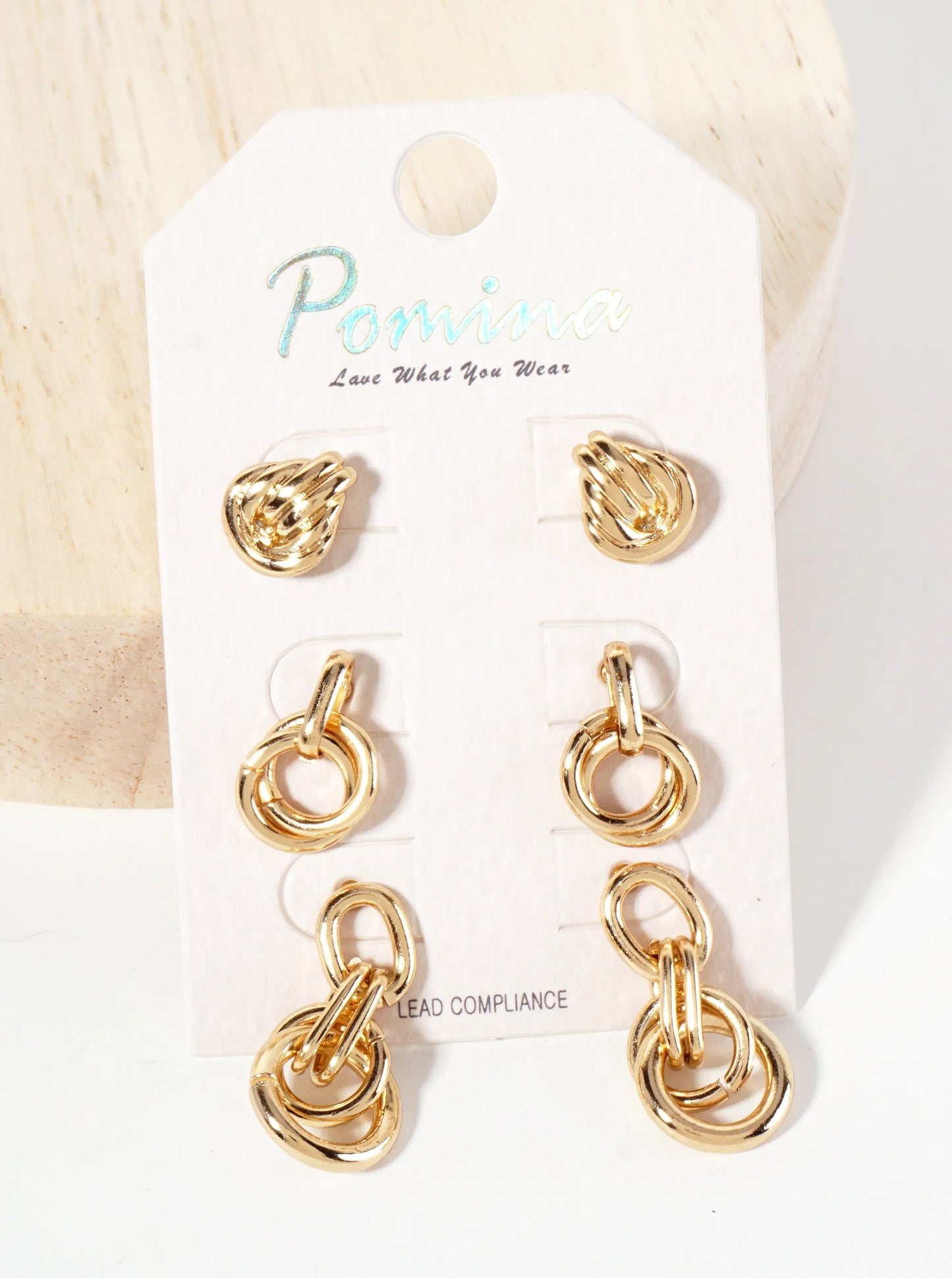 3PC-Set Polished Metal Doorknocker Dangle Stud Earrings