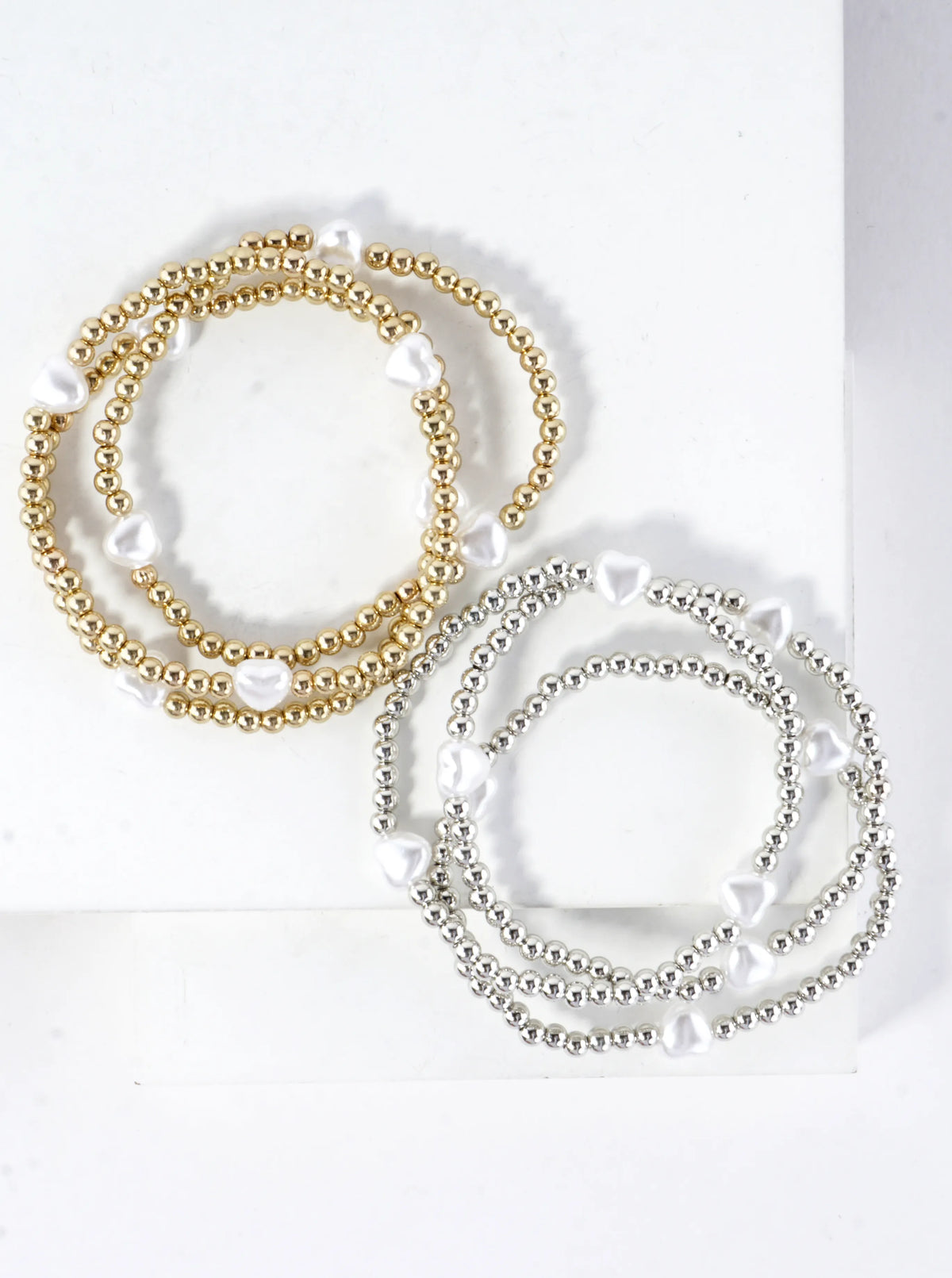 3PC-Set Resin Pearl Heart Stretch Bracelets