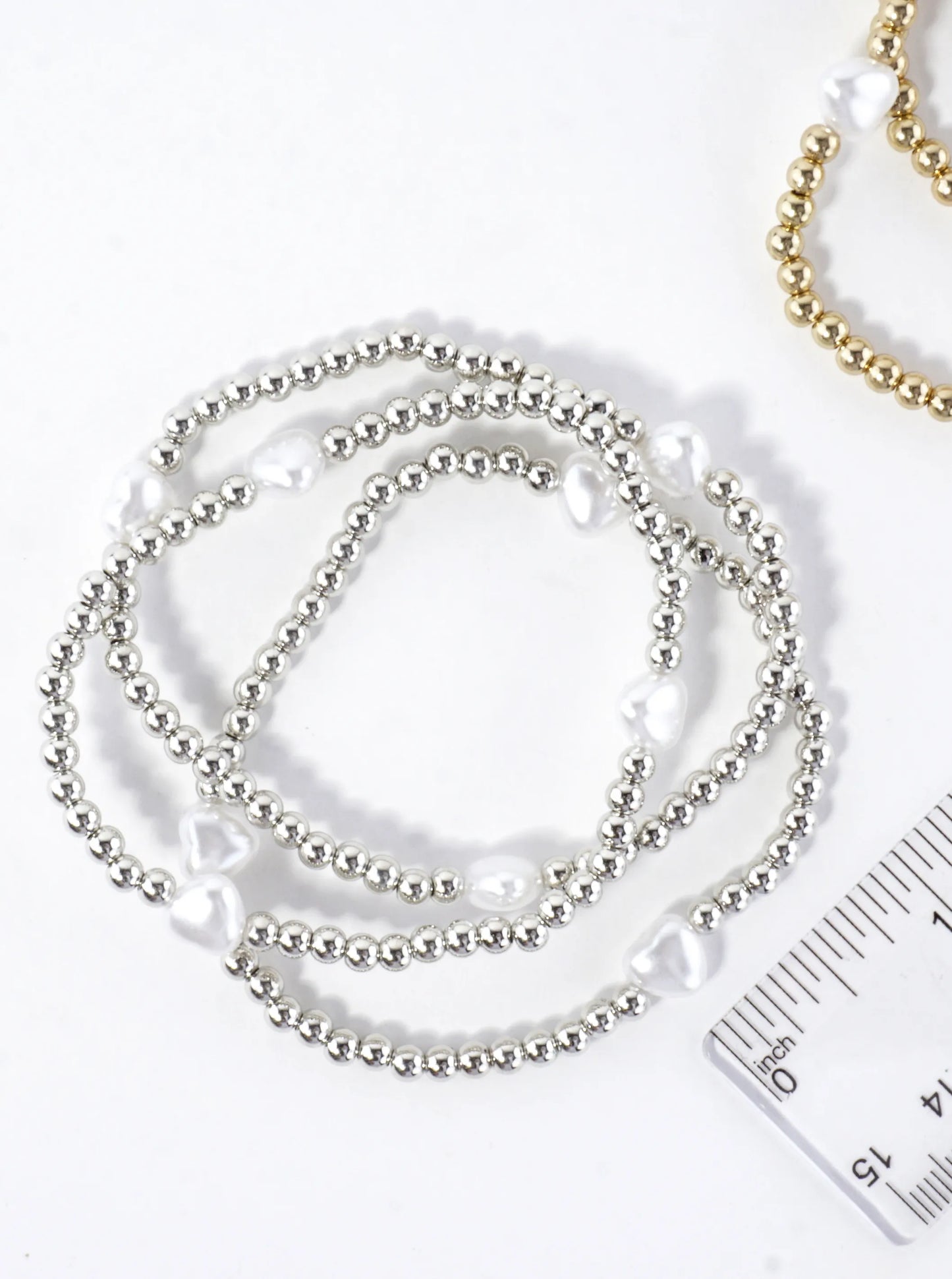 3PC-Set Resin Pearl Heart Stretch Bracelets