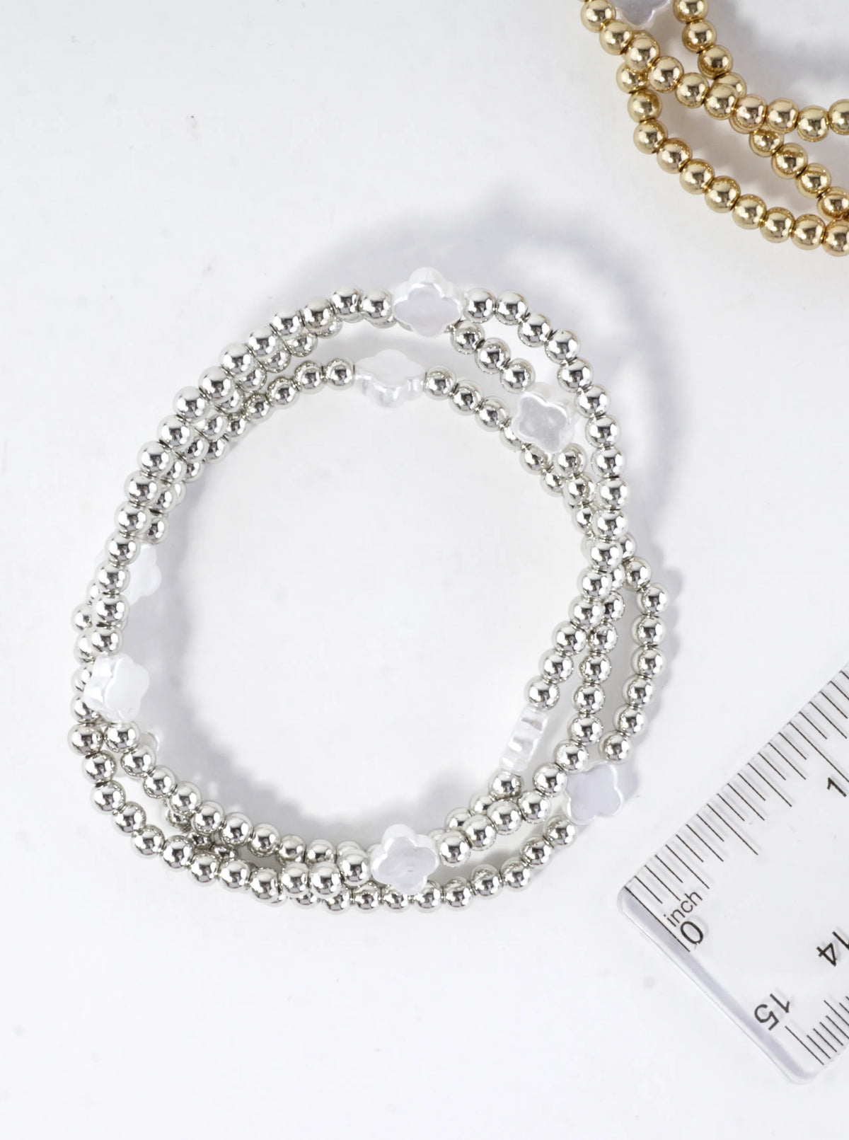 3PC-Set Resin Pearl Quatrefoil Stretch Bracelets