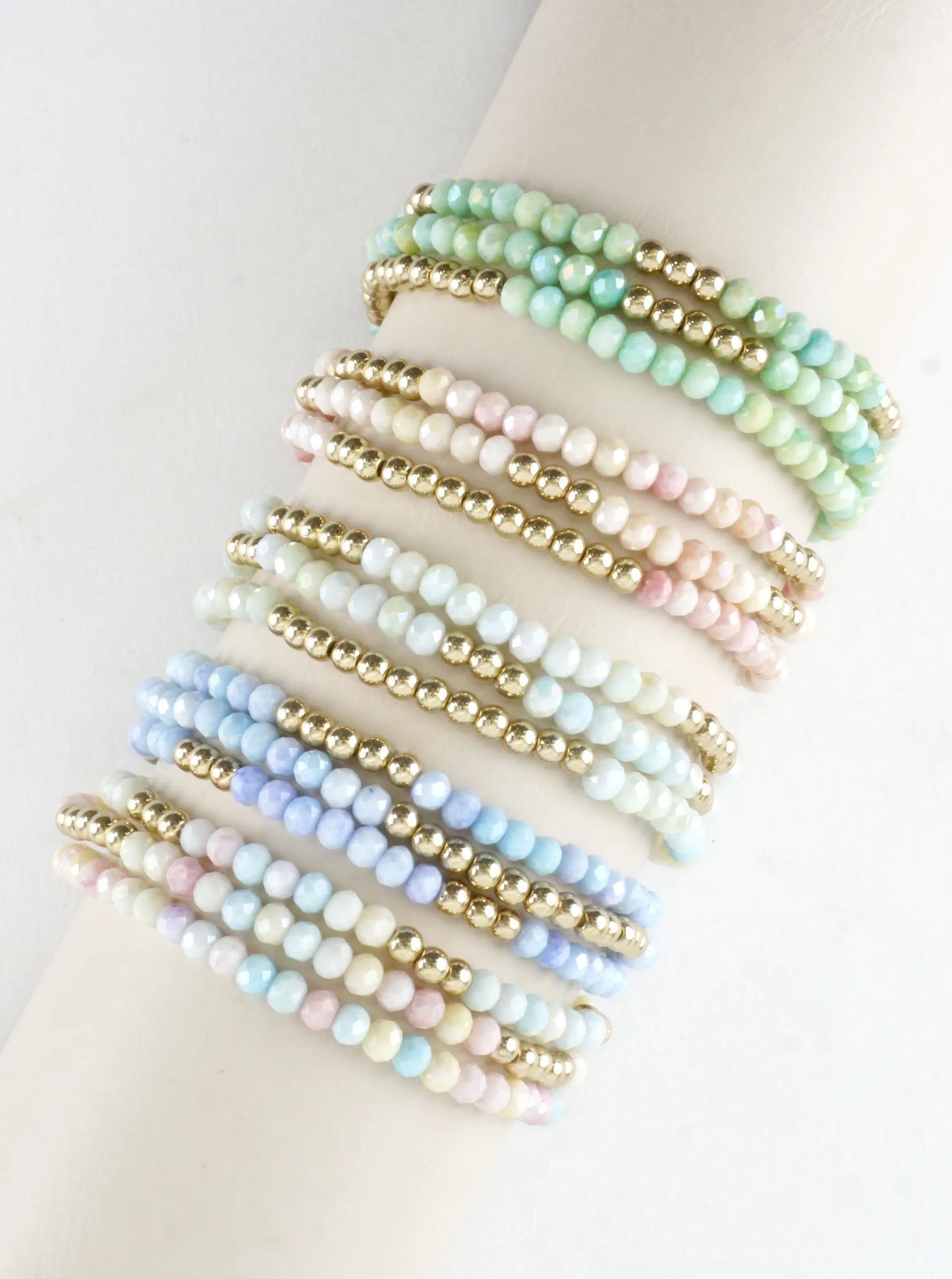 3PC-Set Round Metallic Glass Beads Bracelets