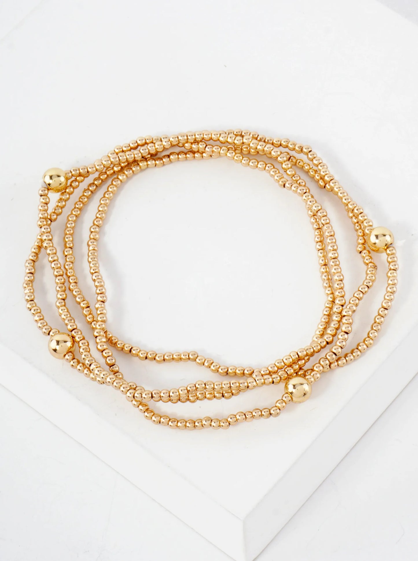 3PC-Set Skinny Metallic Glass Beads Stackable Stretch Bracelets