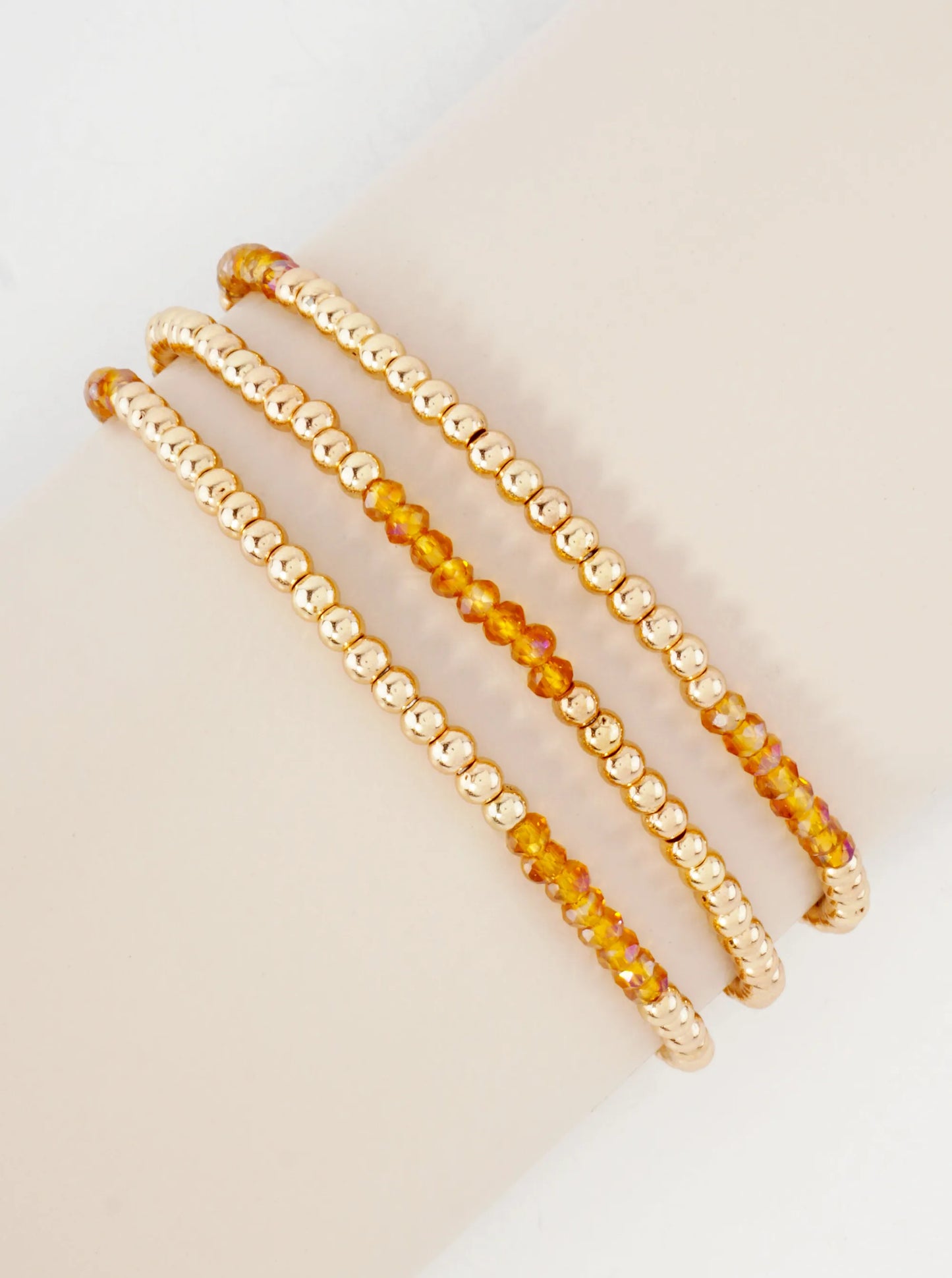 3PC-Set Skinny Metallic Glass Beads Stackable Stretch Bracelets
