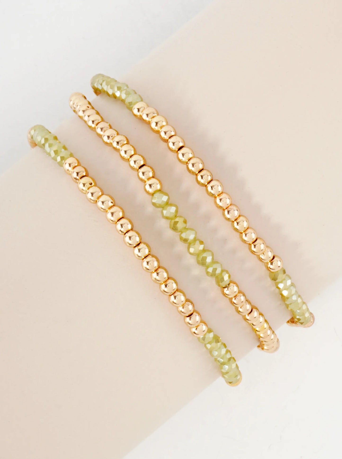 3PC-Set Skinny Metallic Glass Beads Stackable Stretch Bracelets