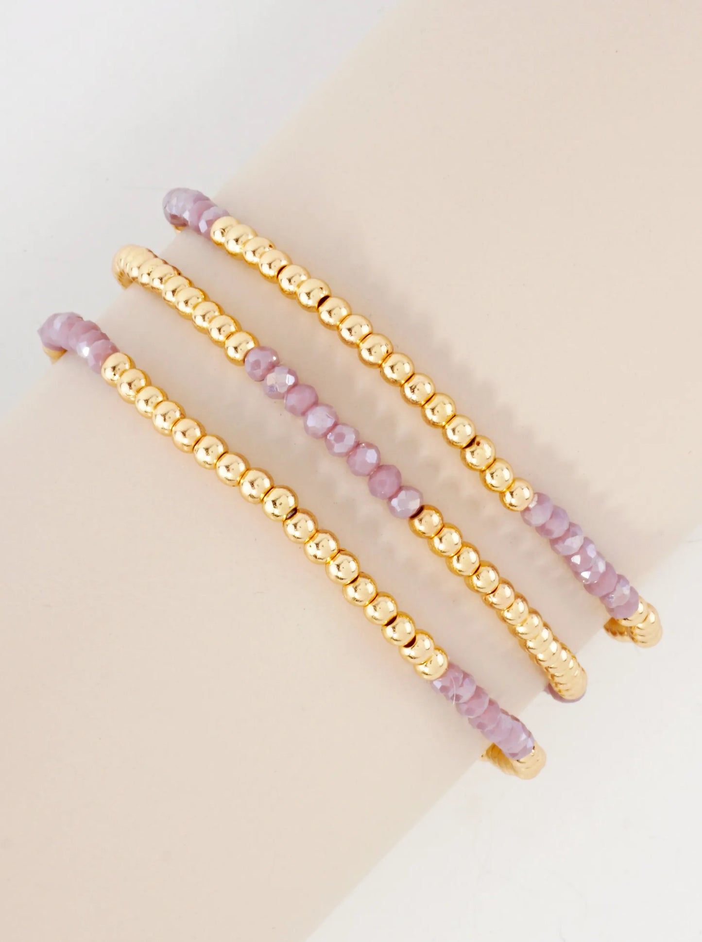3PC-Set Skinny Metallic Glass Beads Stackable Stretch Bracelets