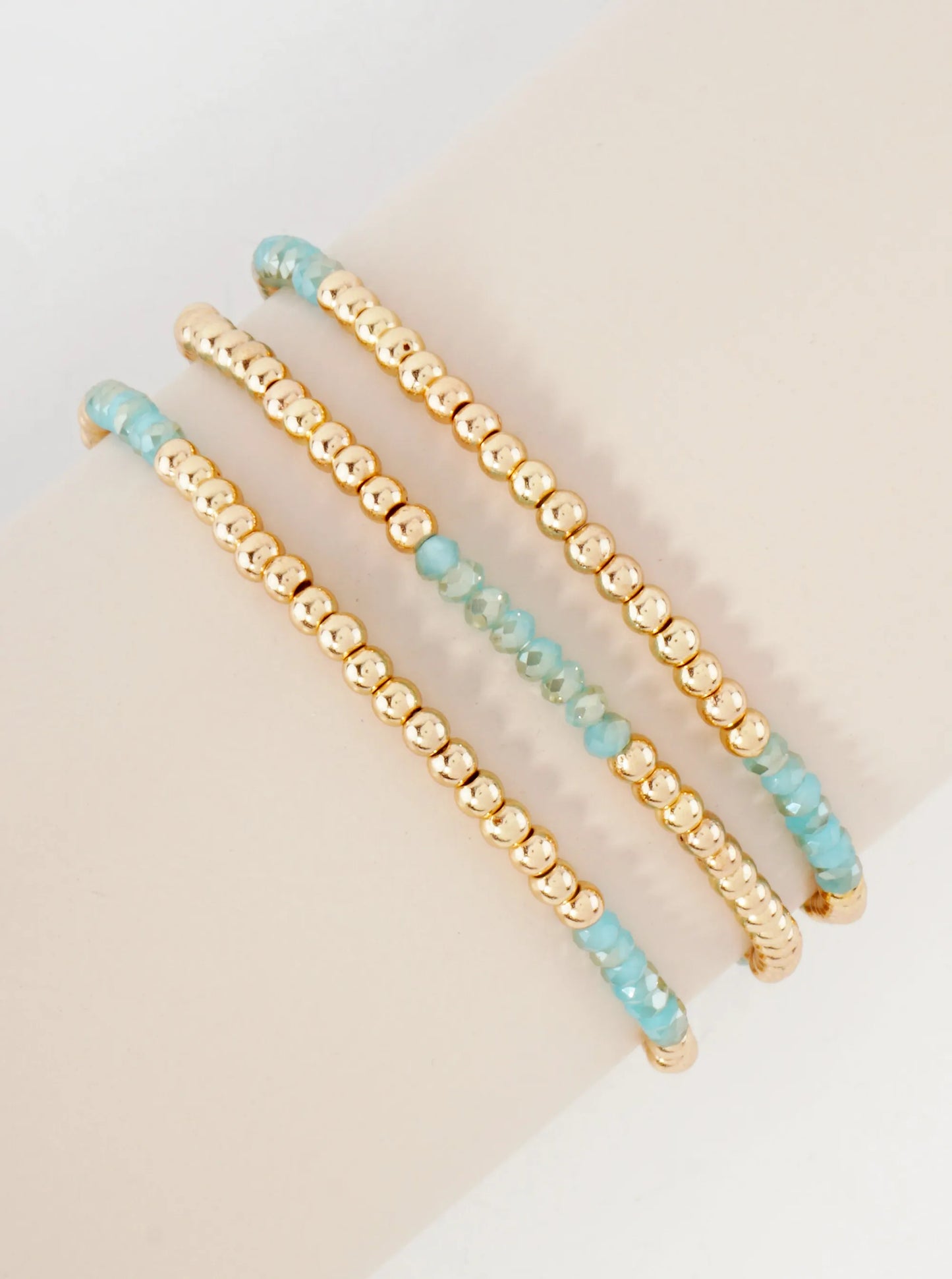 3PC-Set Skinny Metallic Glass Beads Stackable Stretch Bracelets
