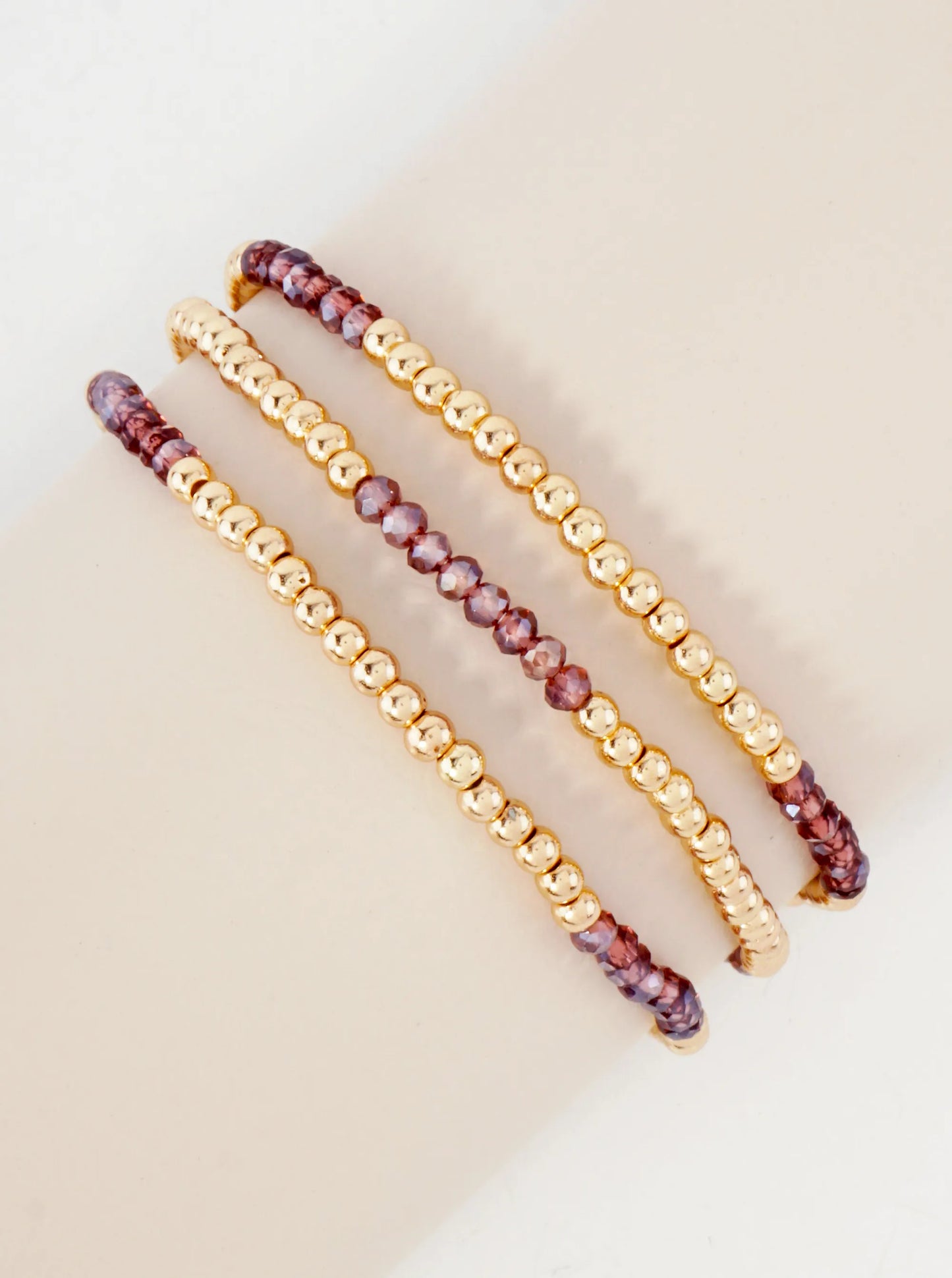 3PC-Set Skinny Metallic Glass Beads Stackable Stretch Bracelets