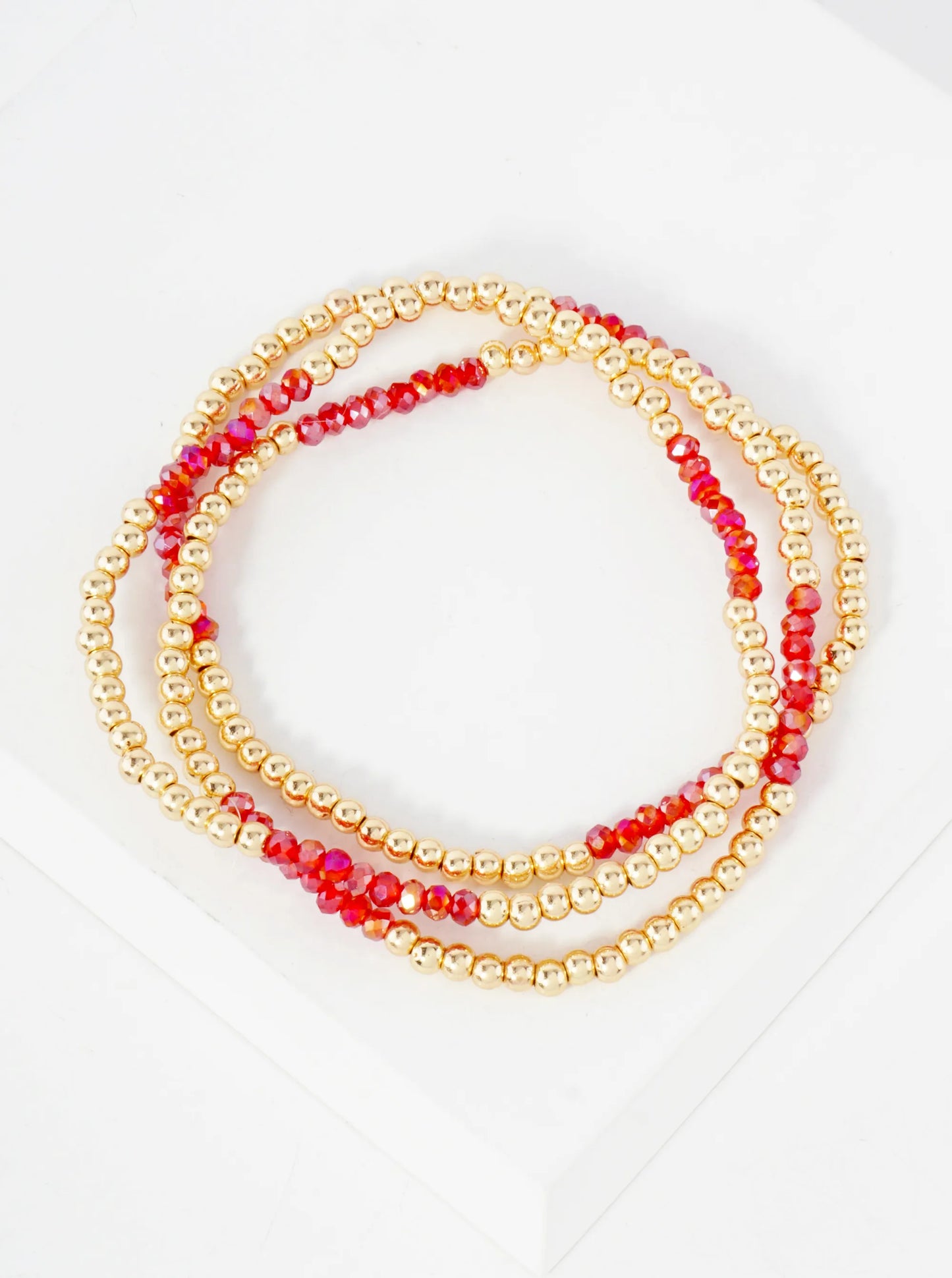 3PC-Set Skinny Metallic Glass Beads Stackable Stretch Bracelets