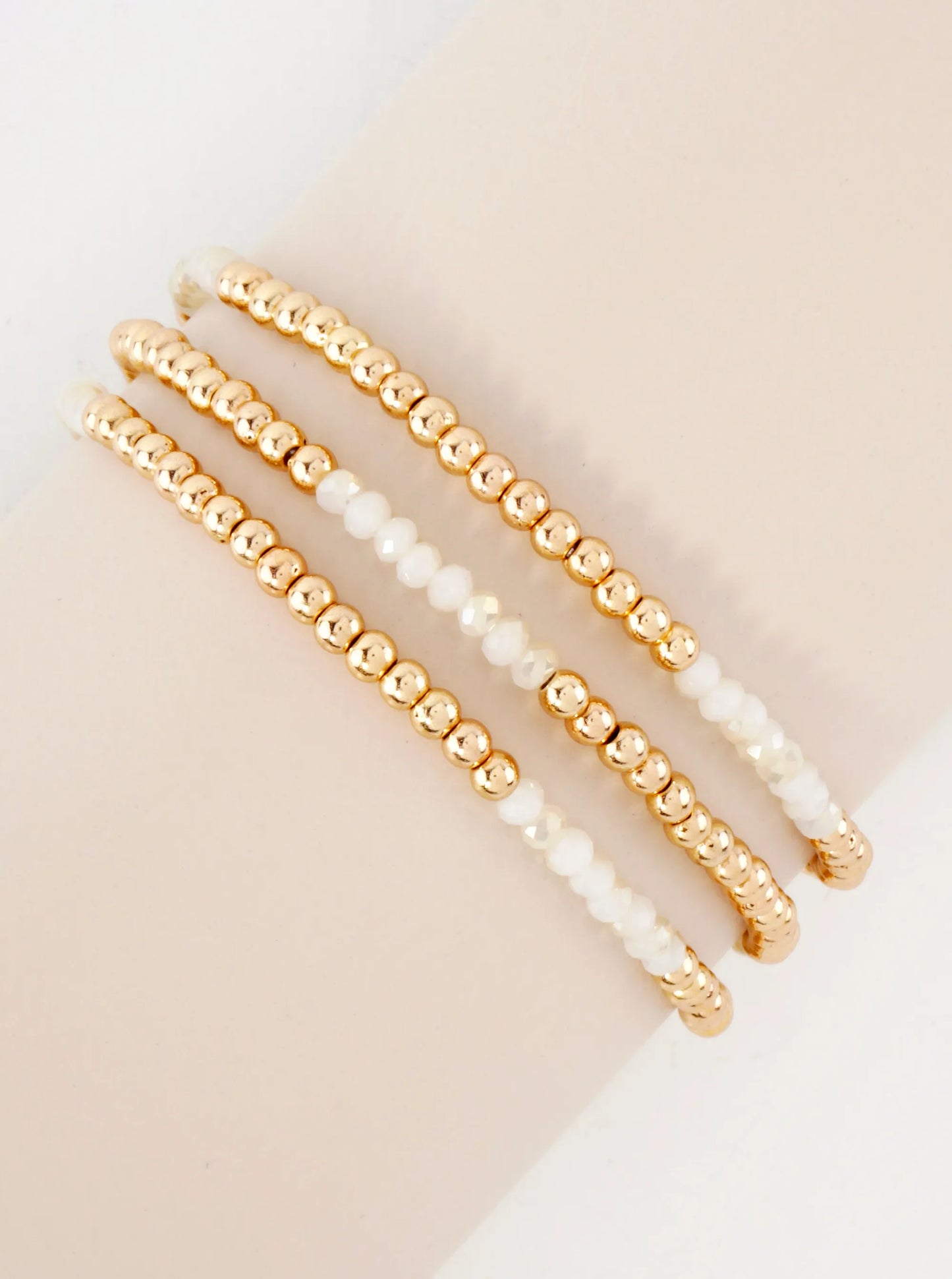 3PC-Set Skinny Metallic Glass Beads Stackable Stretch Bracelets