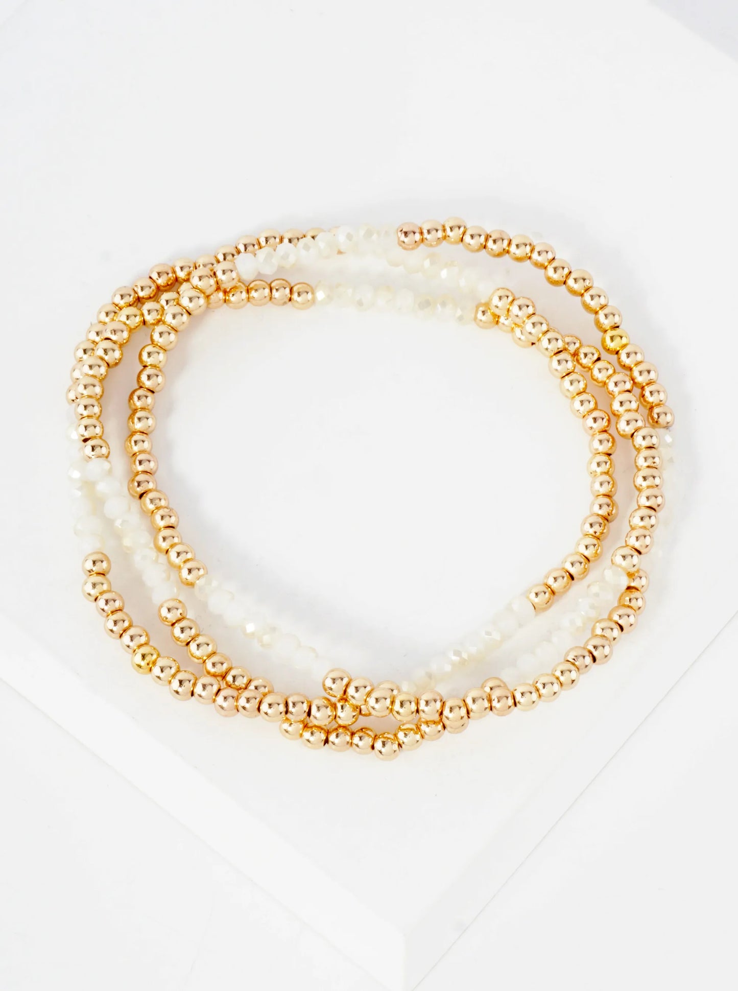 3PC-Set Skinny Metallic Glass Beads Stackable Stretch Bracelets