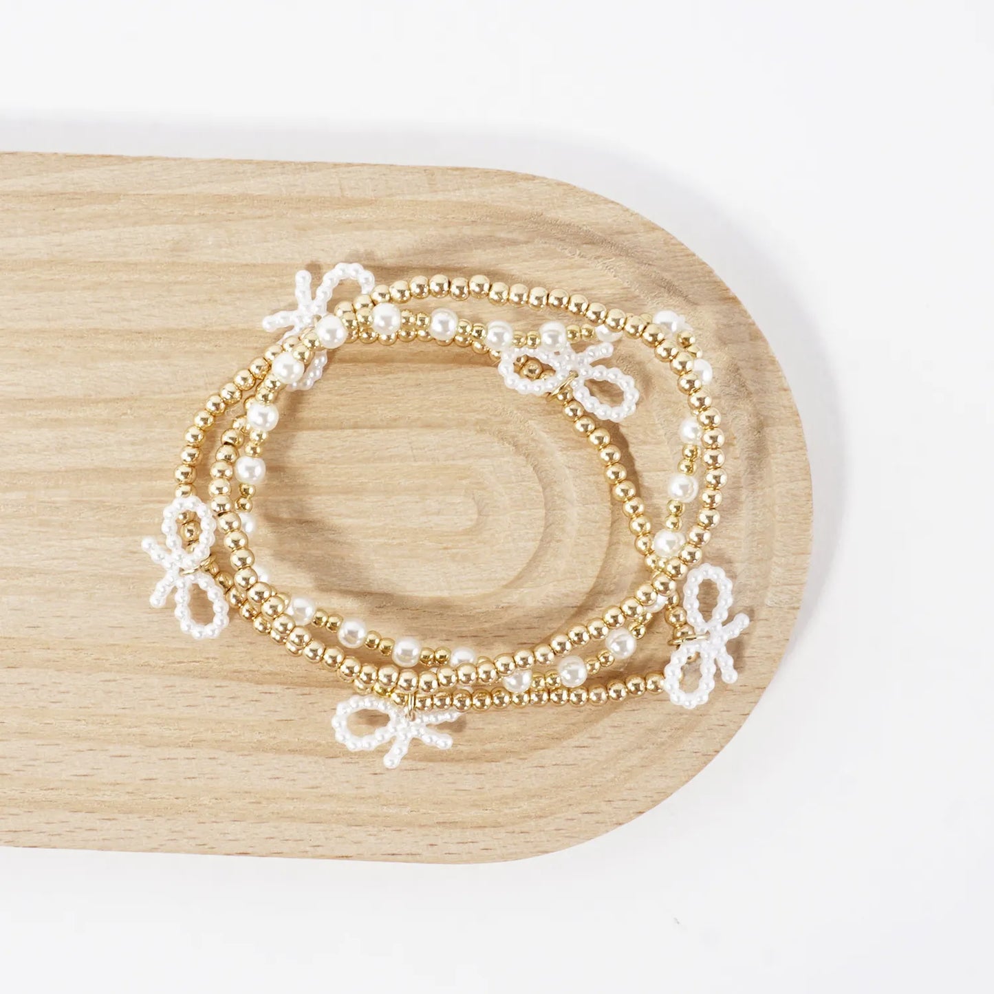 3PC Stretch Bracelets Set Bow And Pearls