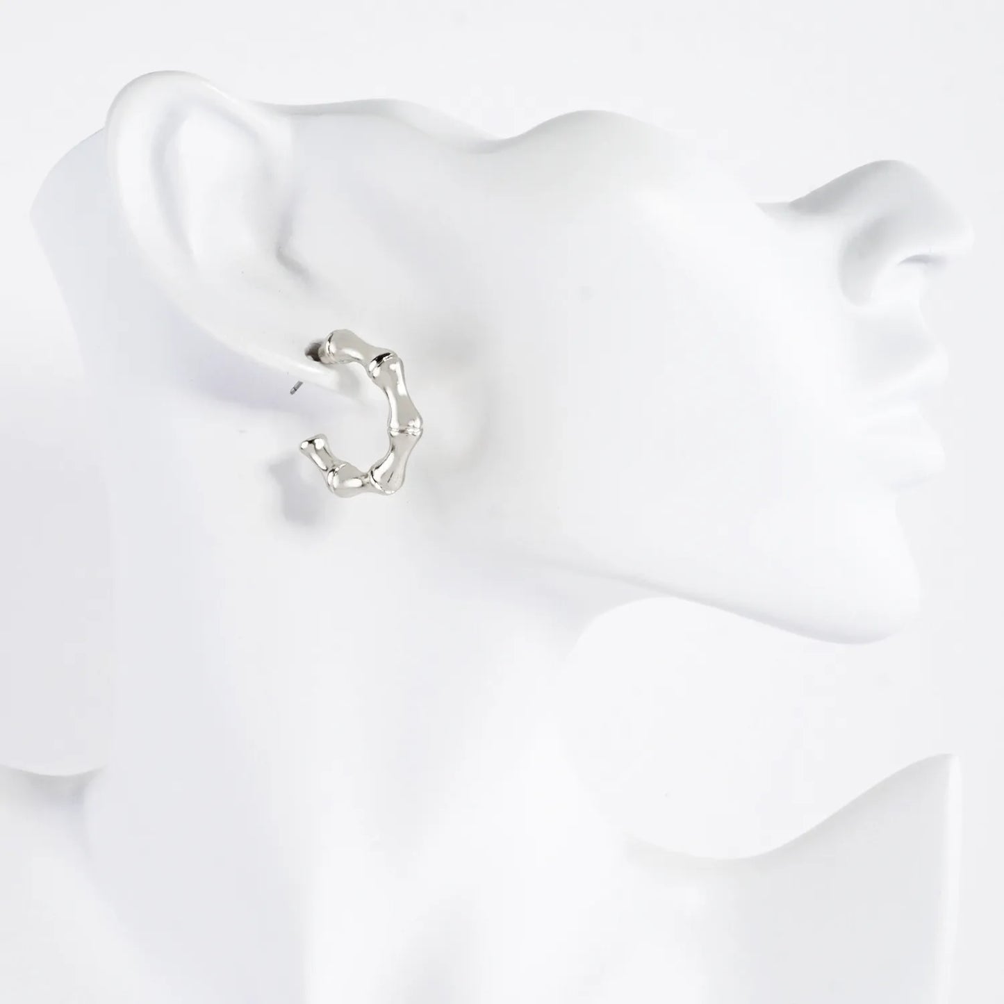 3Pc-Set Polished Bamboo Stud Hoop Earrings