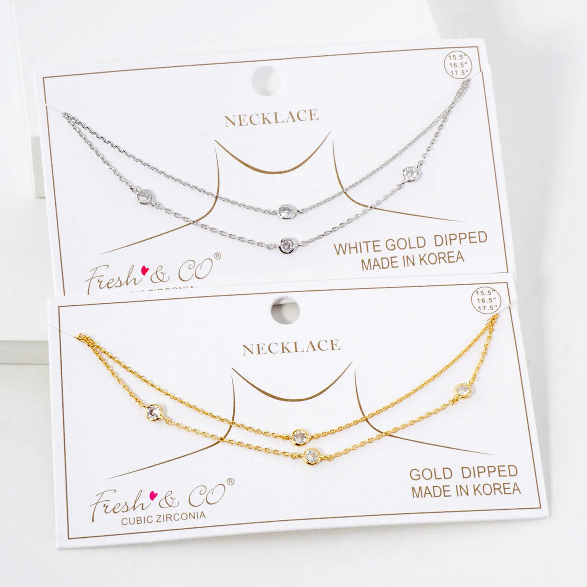 3mm CZ 14K-Gold-Dipped Brass Station Necklace