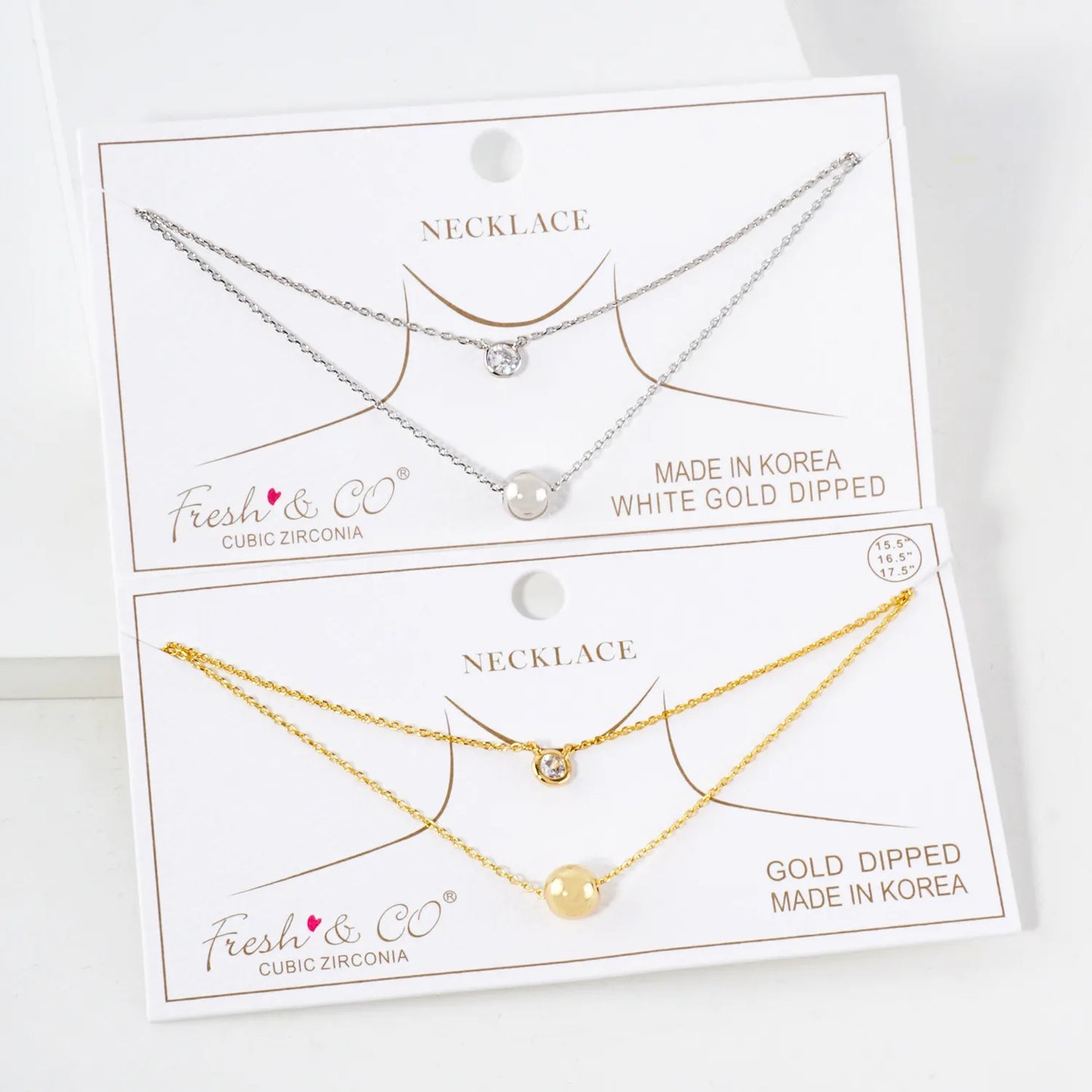 3mm CZ Brass Ball Pendant 18K-Gold-Dipped Layered Necklace