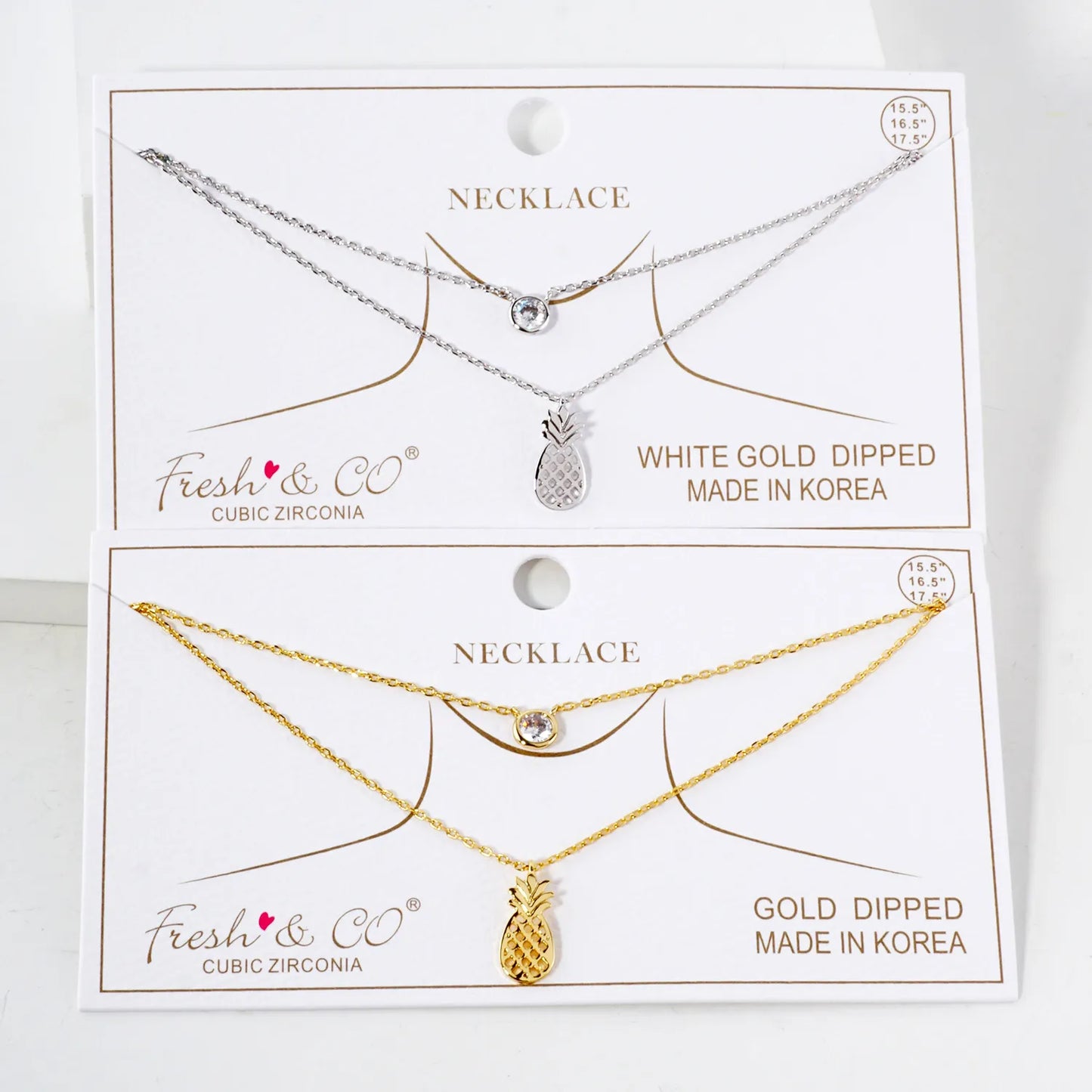 3mm CZ Pineapple Pendant 18K-Gold-Dipped Layered Necklace