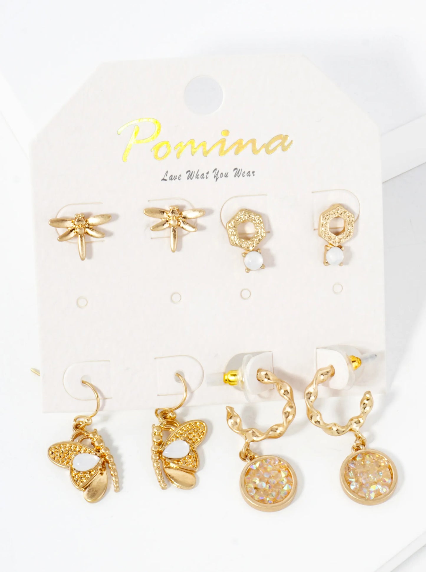 4-PC Dragonfly Butterfly Stud Dangle Earrings Set