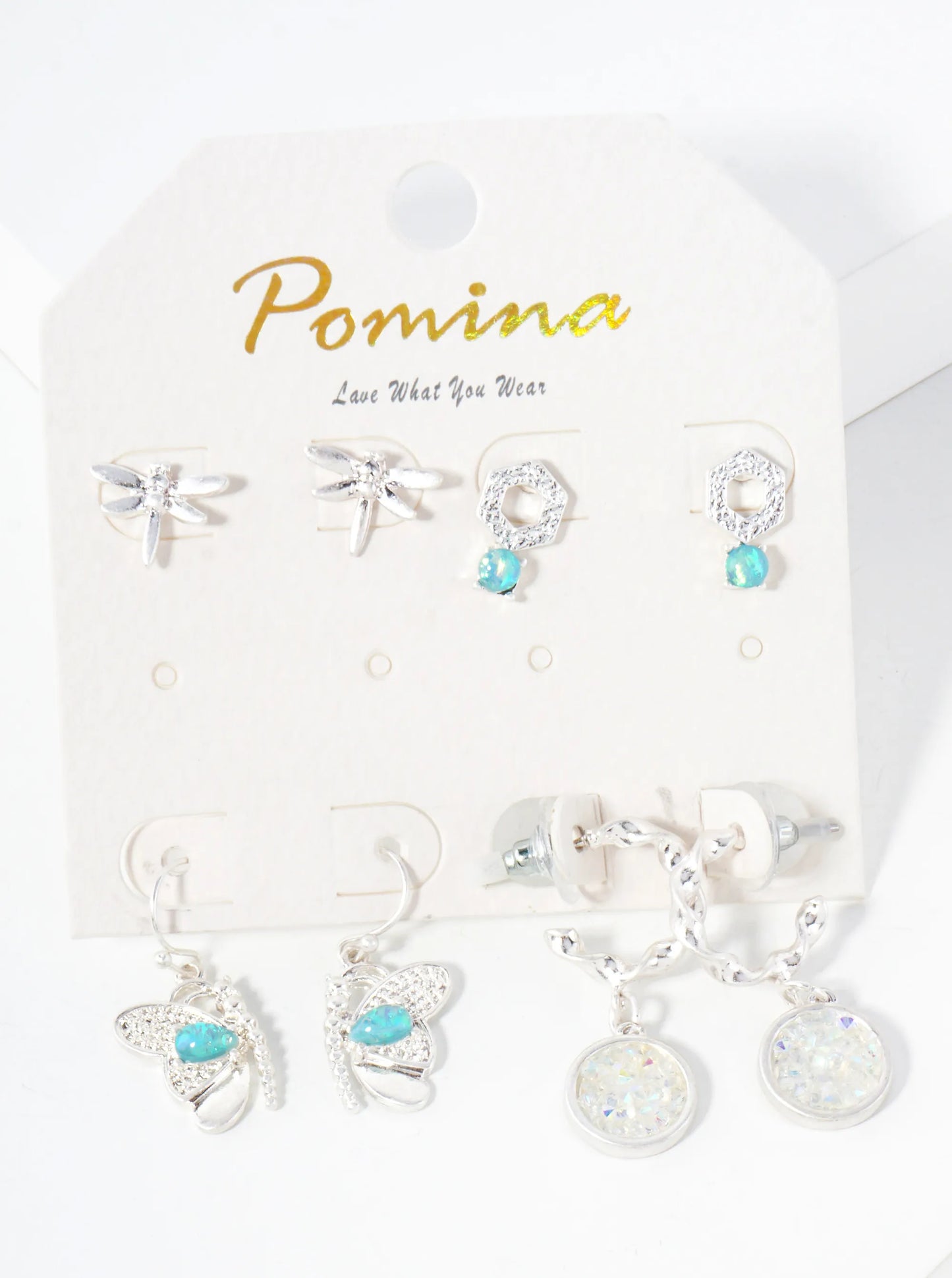 4-PC Dragonfly Butterfly Stud Dangle Earrings Set