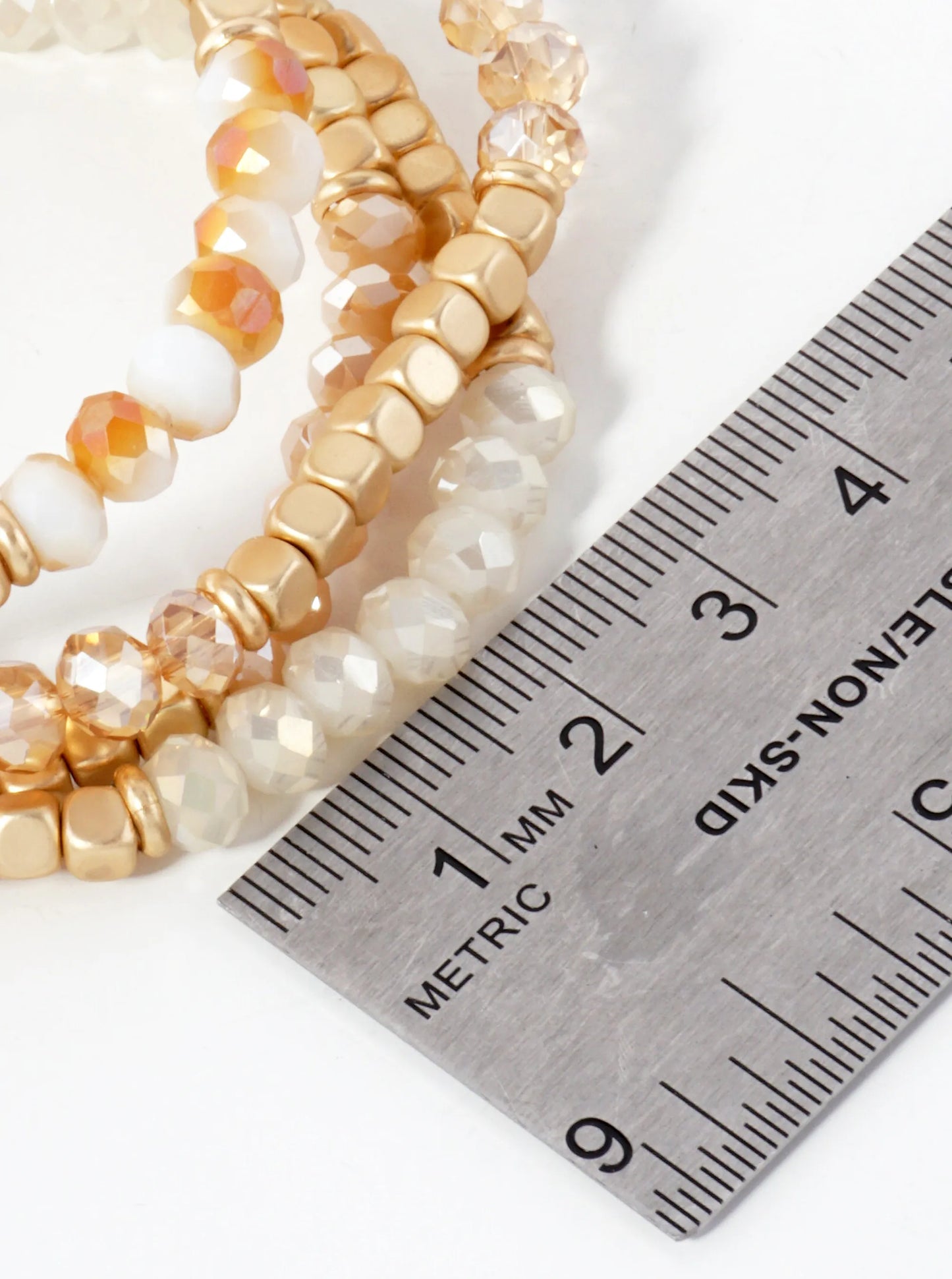 4-PC-Set Metallic Square-Bead And Faceted Glass-Bead Stackable Stretch Bracelet