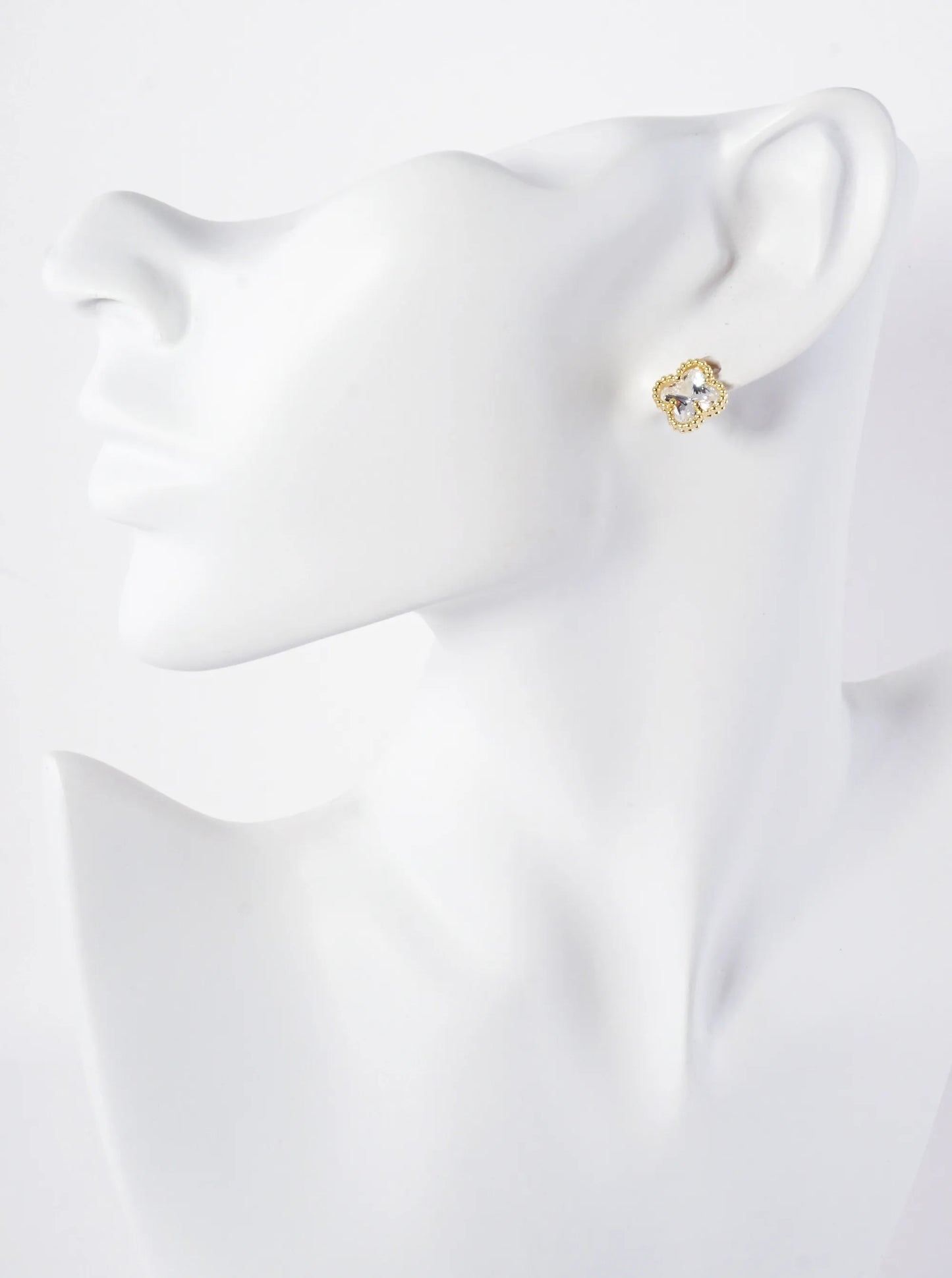 4-Prong Quatrefoil Cubic-Zirconia 14K-Gold-Dipped Stud Earrings