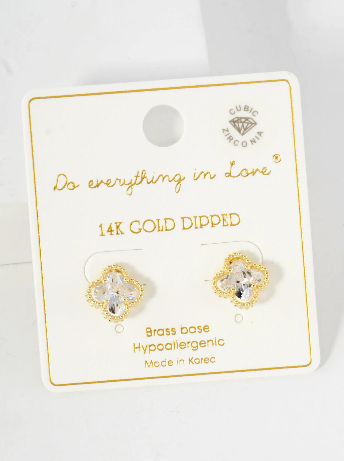 4-Prong Quatrefoil Cubic-Zirconia 14K-Gold-Dipped Stud Earrings