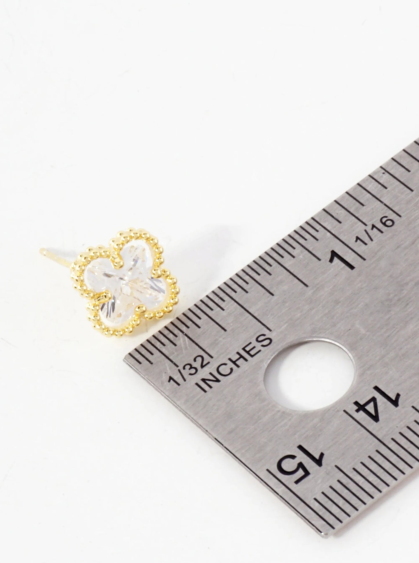 4-Prong Quatrefoil Cubic-Zirconia 14K-Gold-Dipped Stud Earrings