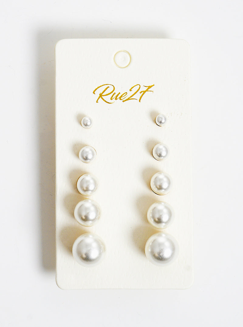 6 To 10mm Set Of 3 Glass Pearl Post Stud Earrings