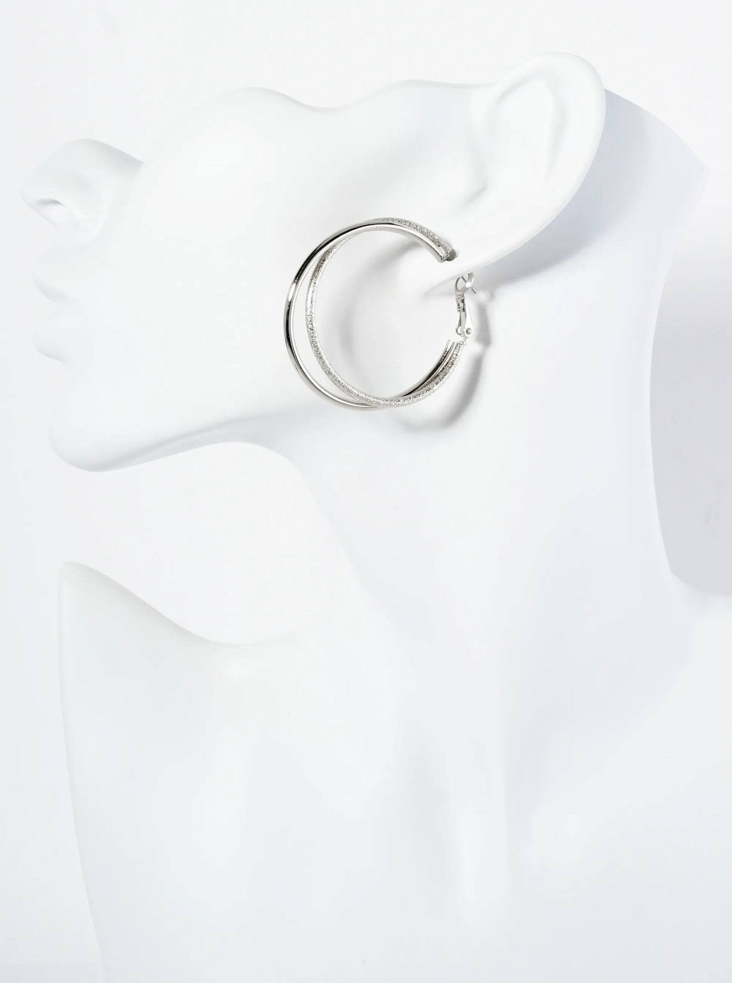 40mm 14K-Gold-Dipped Textured Two Interlocking Latch-Back Hoop Earrings