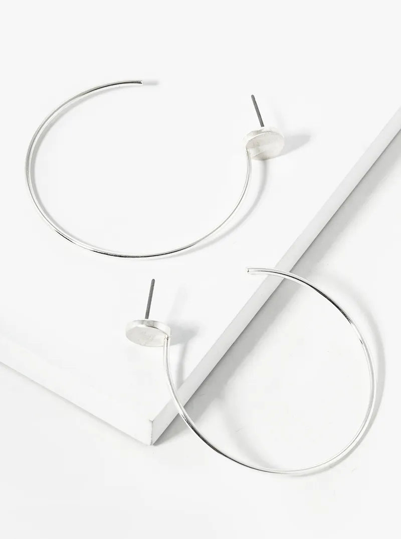 40mm Brass Hoop On Button Stud Earrings