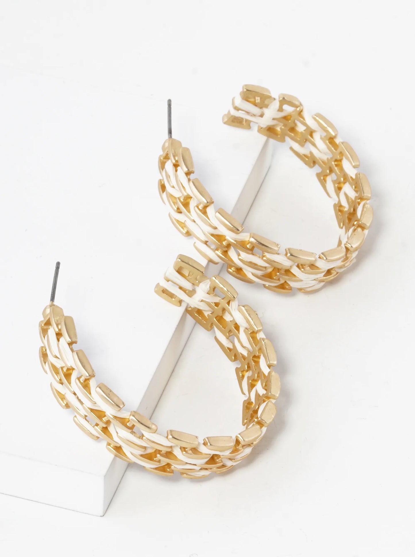 40mm Chain Shape Raffia Open Hoop Earrings