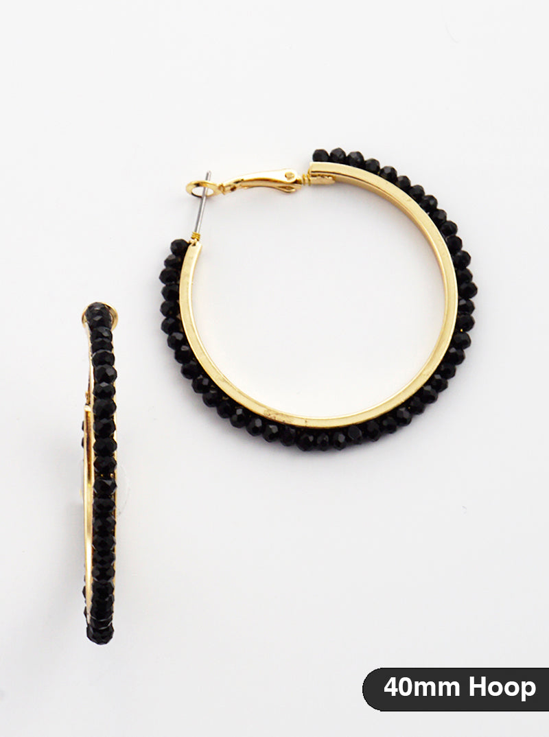 40mm Faceted Glass Beaded 40mm Omega-Back Hoop Earrings