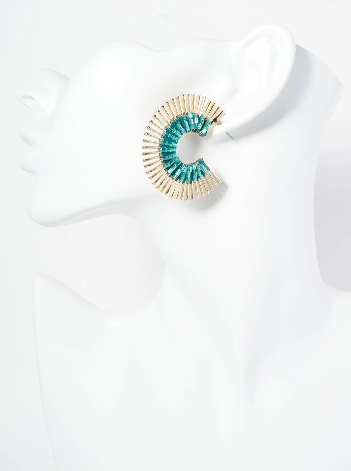 40mm Glass Beaded Sunburst Fan Hoop Earrings