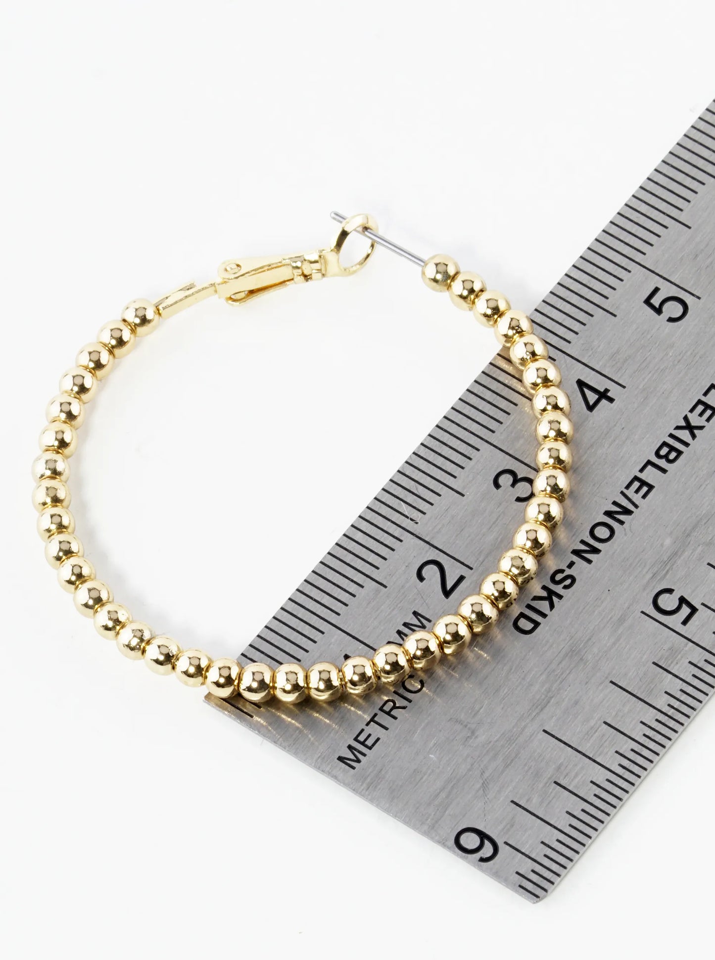 40mm Metallic 2mm Ball Beaded Lightweight Latch Back Hoop Earrings