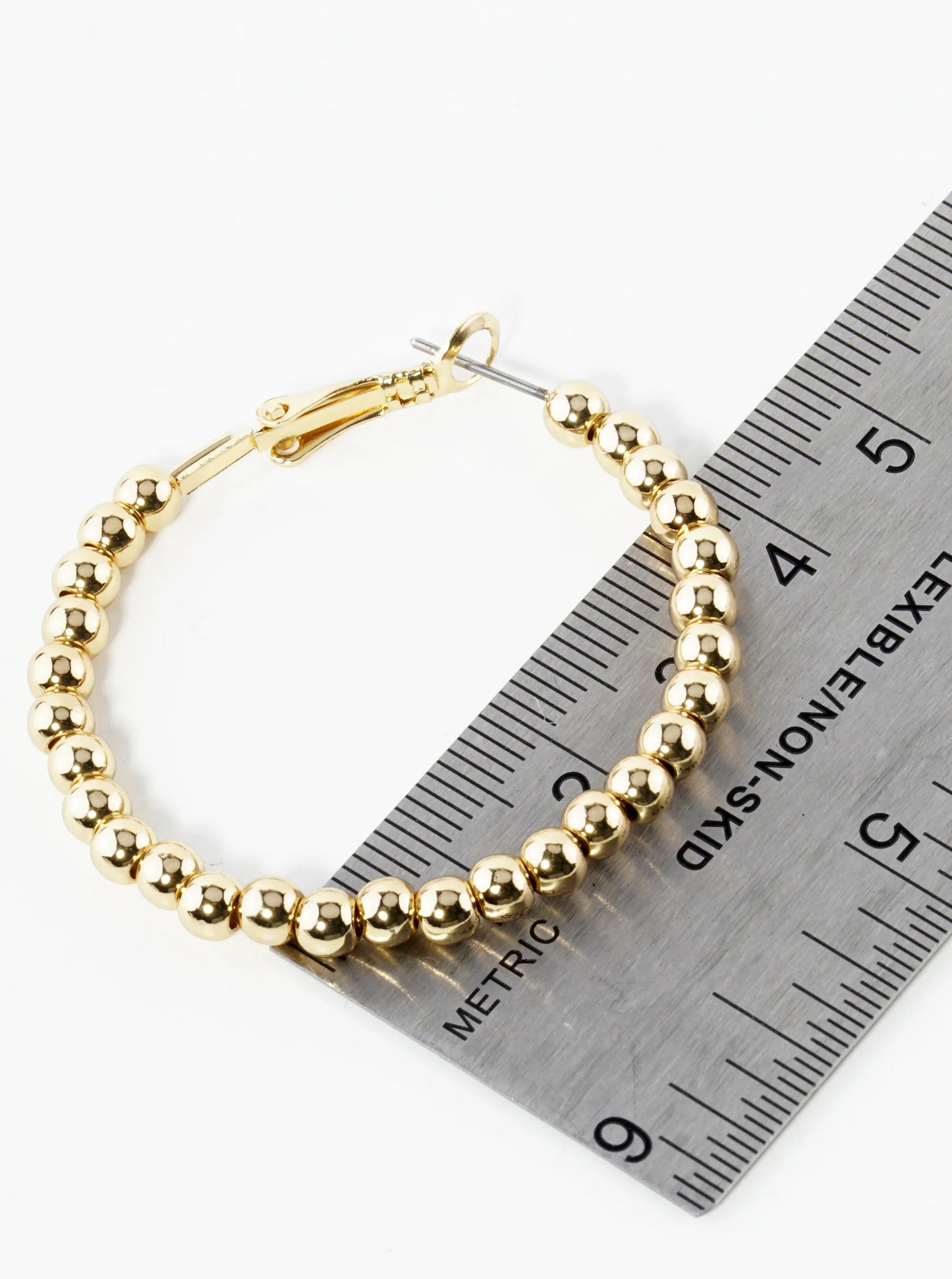 40mm Metallic 3mm Ball Beaded Lightweight Latch Back Hoop Earrings