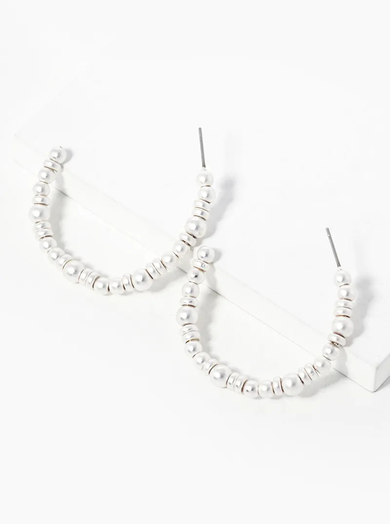 40mm Metallic Beaded Lightweight Open Hoop Earrings