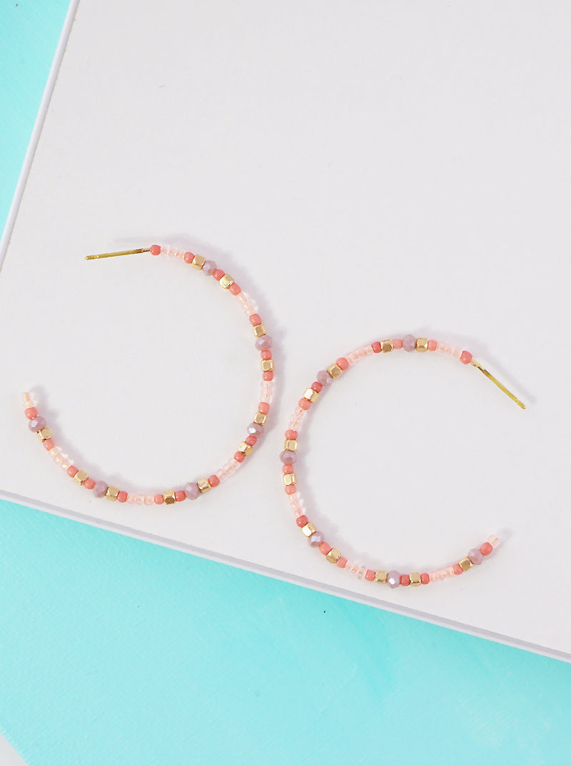 40mm Multi Seed Beaded Lightweight Hoop Earrings