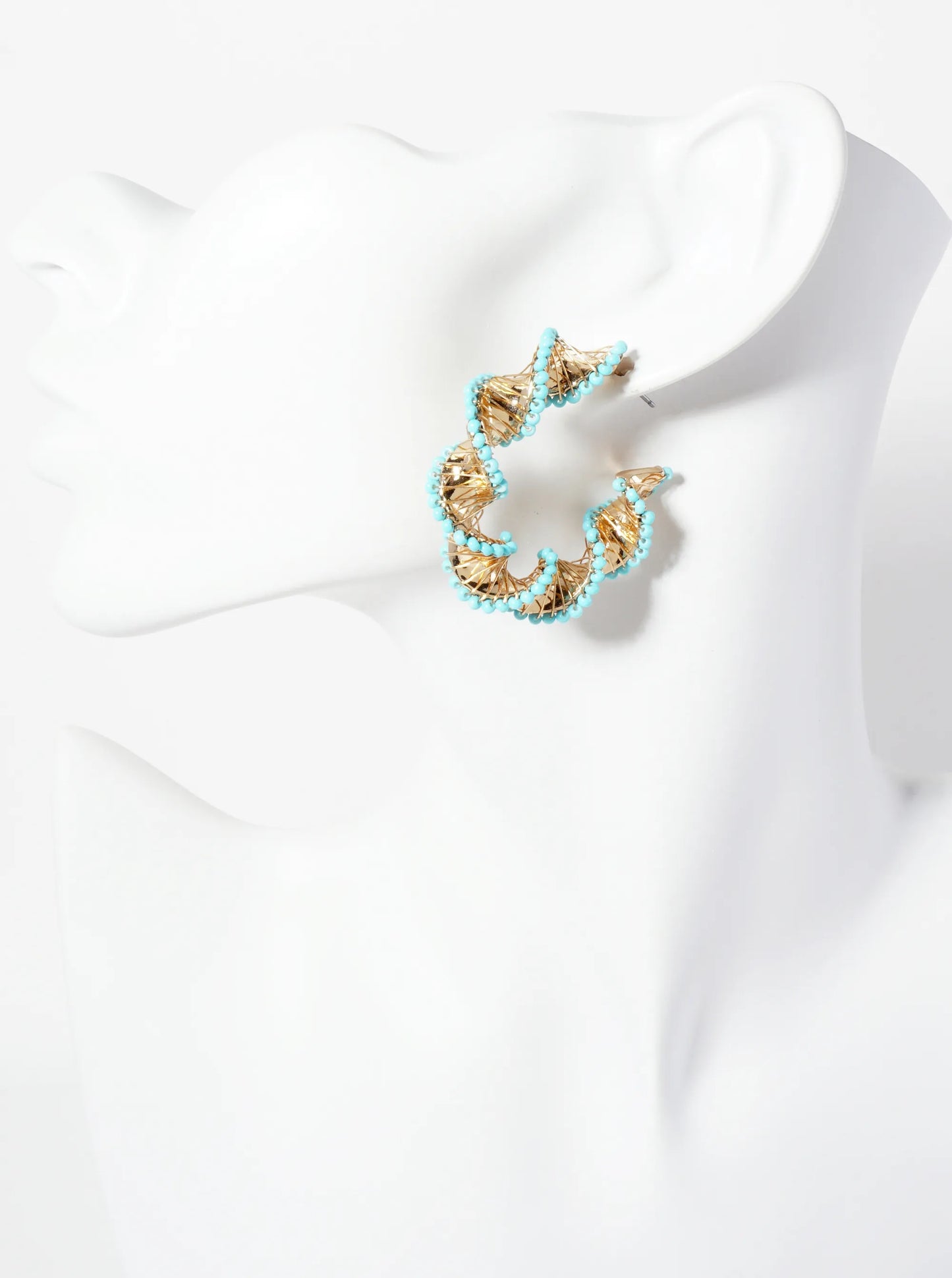 40mm Seed-Bead Wire-Wrapped Twisted Open Hoop Earrings