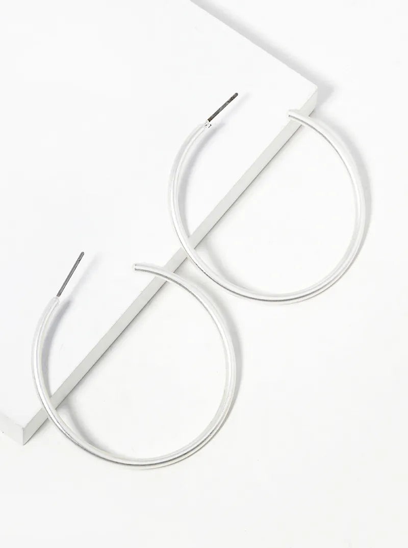 40mm Skinny Brass Hoop Earrings Matte-Silver