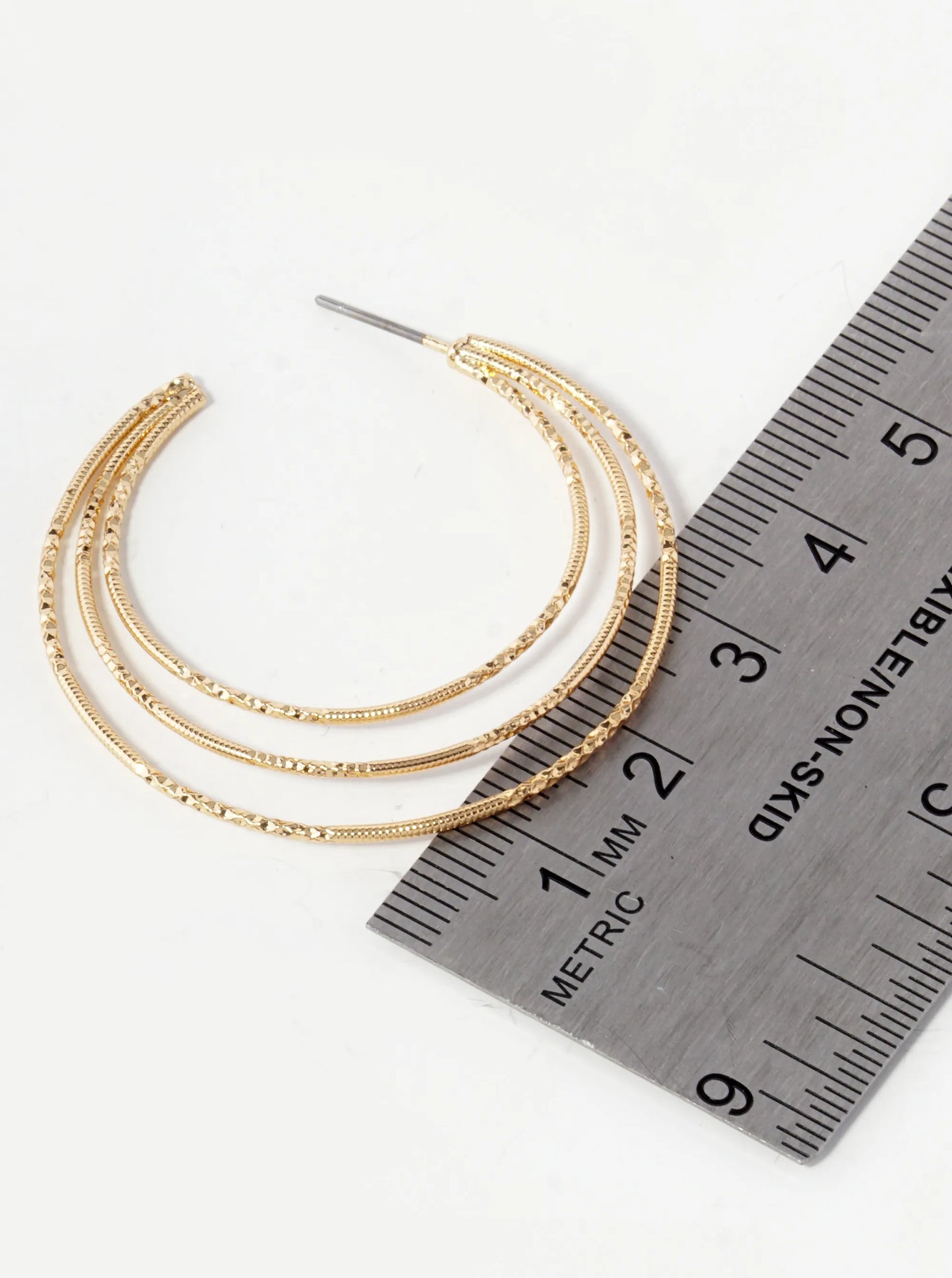 40mm Textured Triple Layer Open Hoop Earrings
