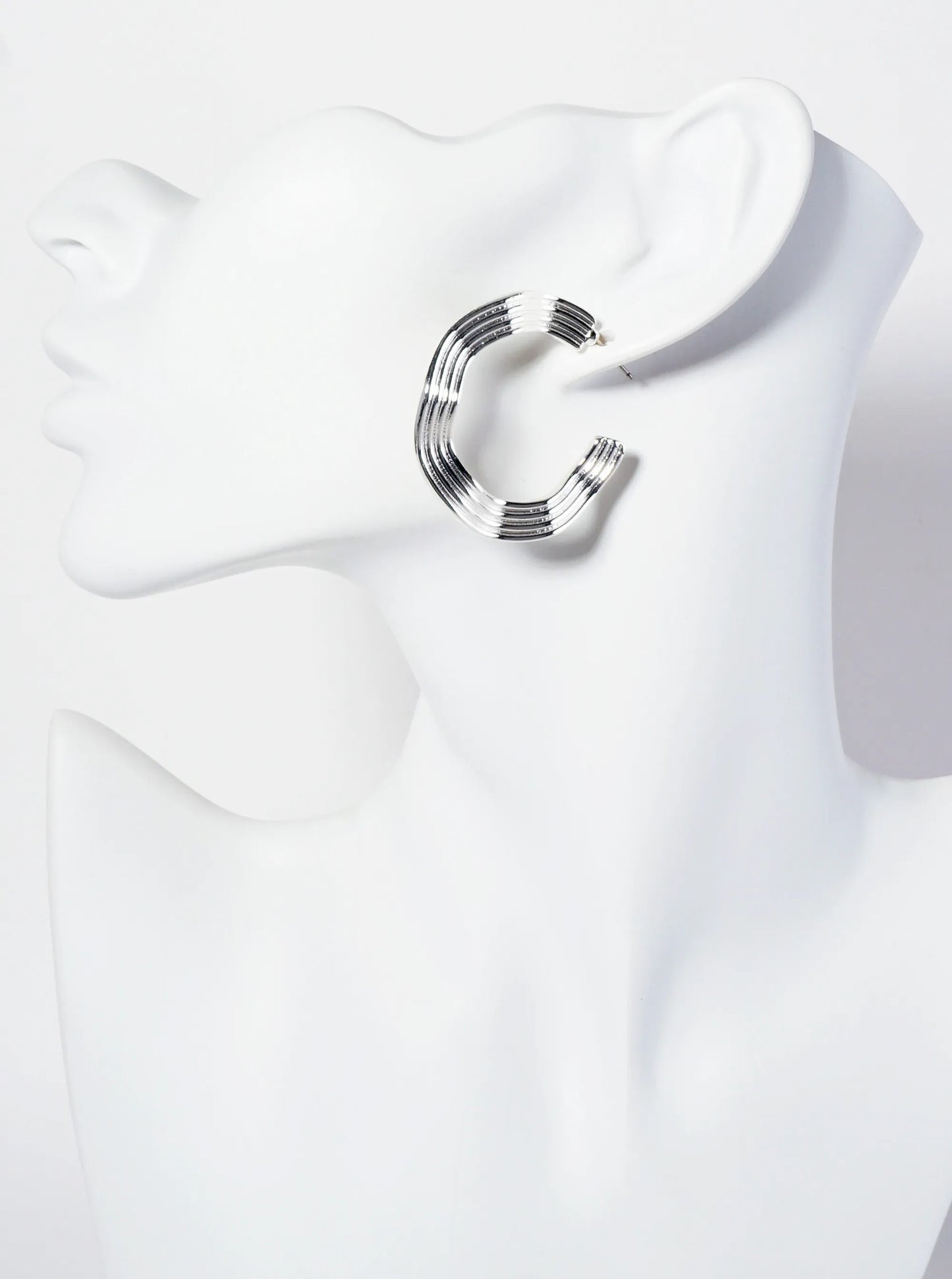 40mm Textured Wavy Wide Open Hoop Earrings