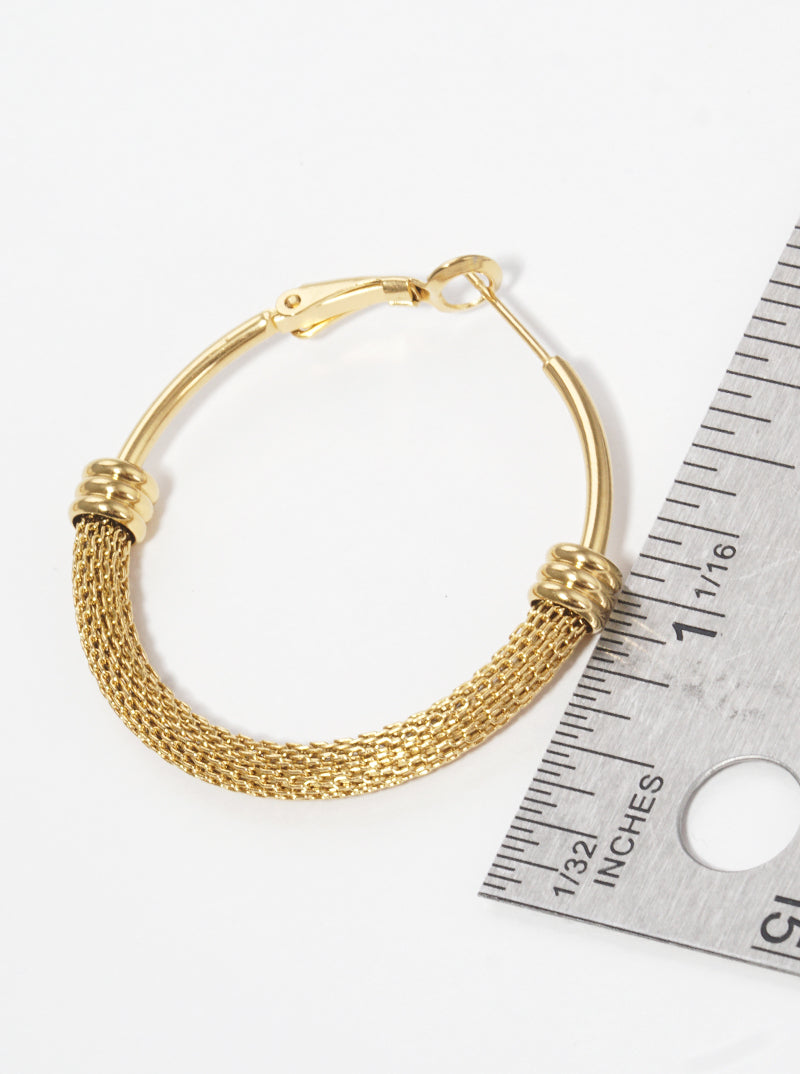 40mm Stainless Steel Mesh Chain Omega Back Hoop Earrings