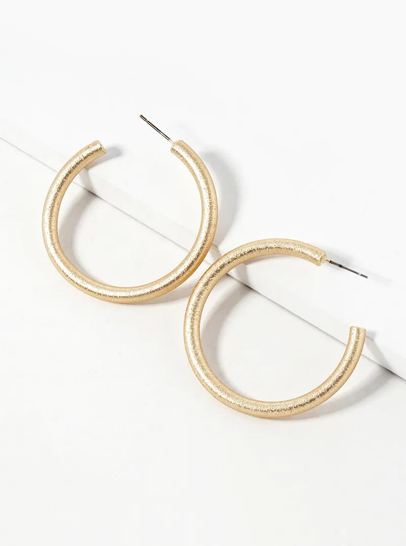 44mm Shimmering Texture Brass Hoop Earrings Matte-Gold